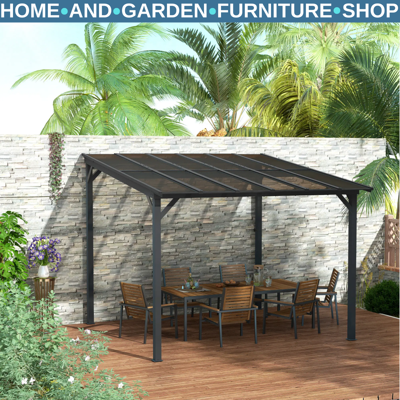 Lean to Metal Pergola Gazebo Waterproof Hardtop Roof 3 x 3(m) Patio Rain Shelter
