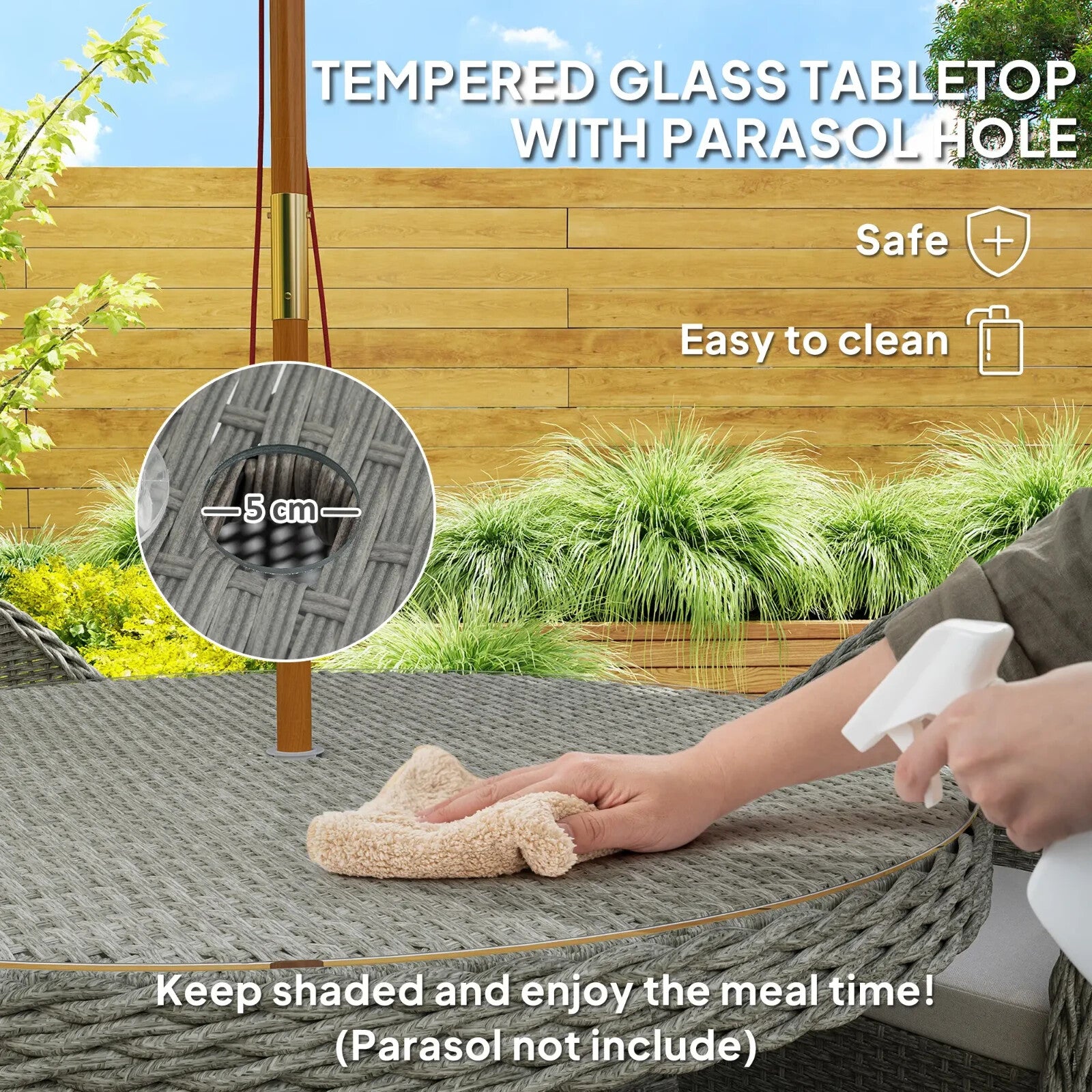 4 Seater Rattan Garden Furniture Set with Cushions and Table and Chairs Grey