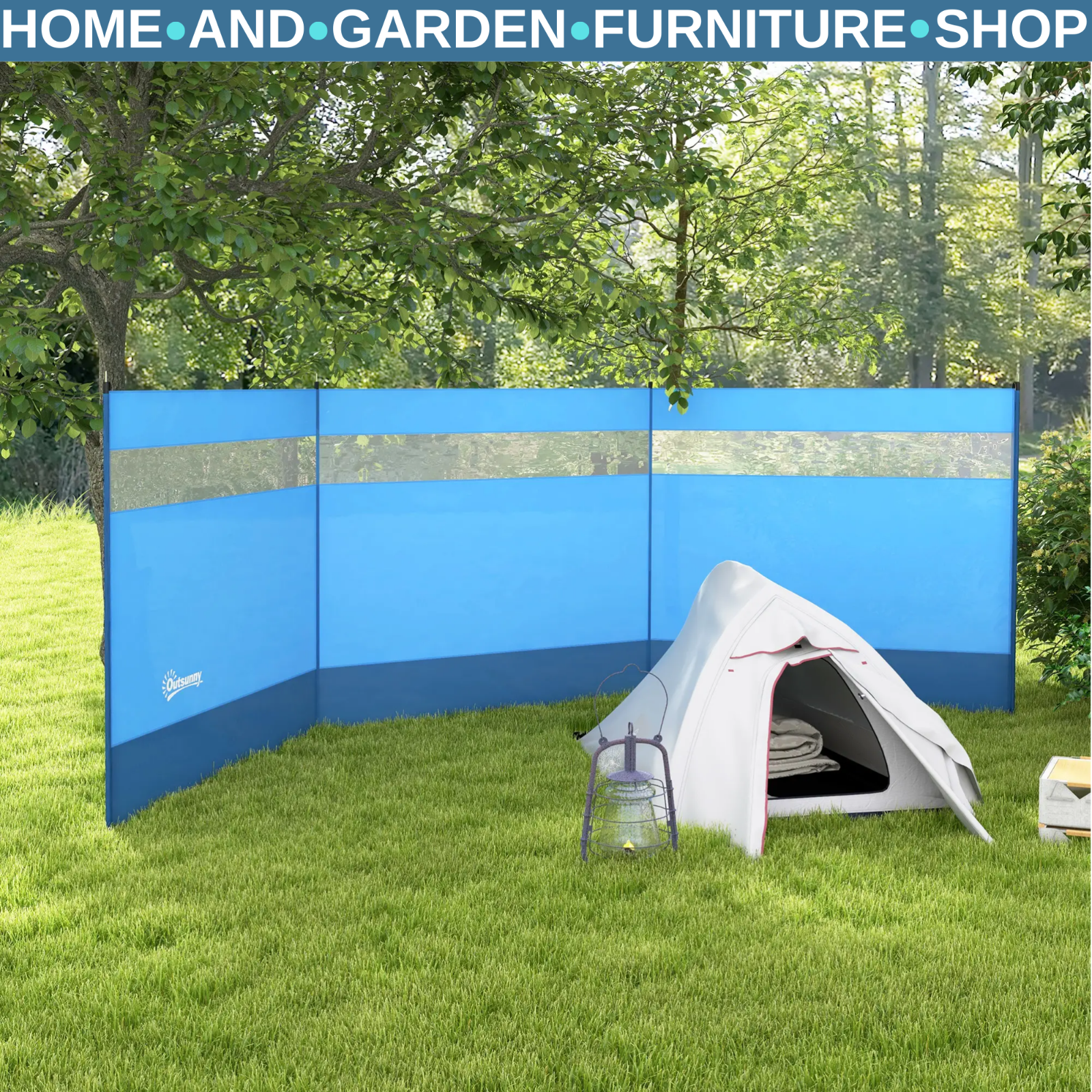 Camping Windbreaker Steel Poles Rectangular with Clear Windows & Carry Bag Blue