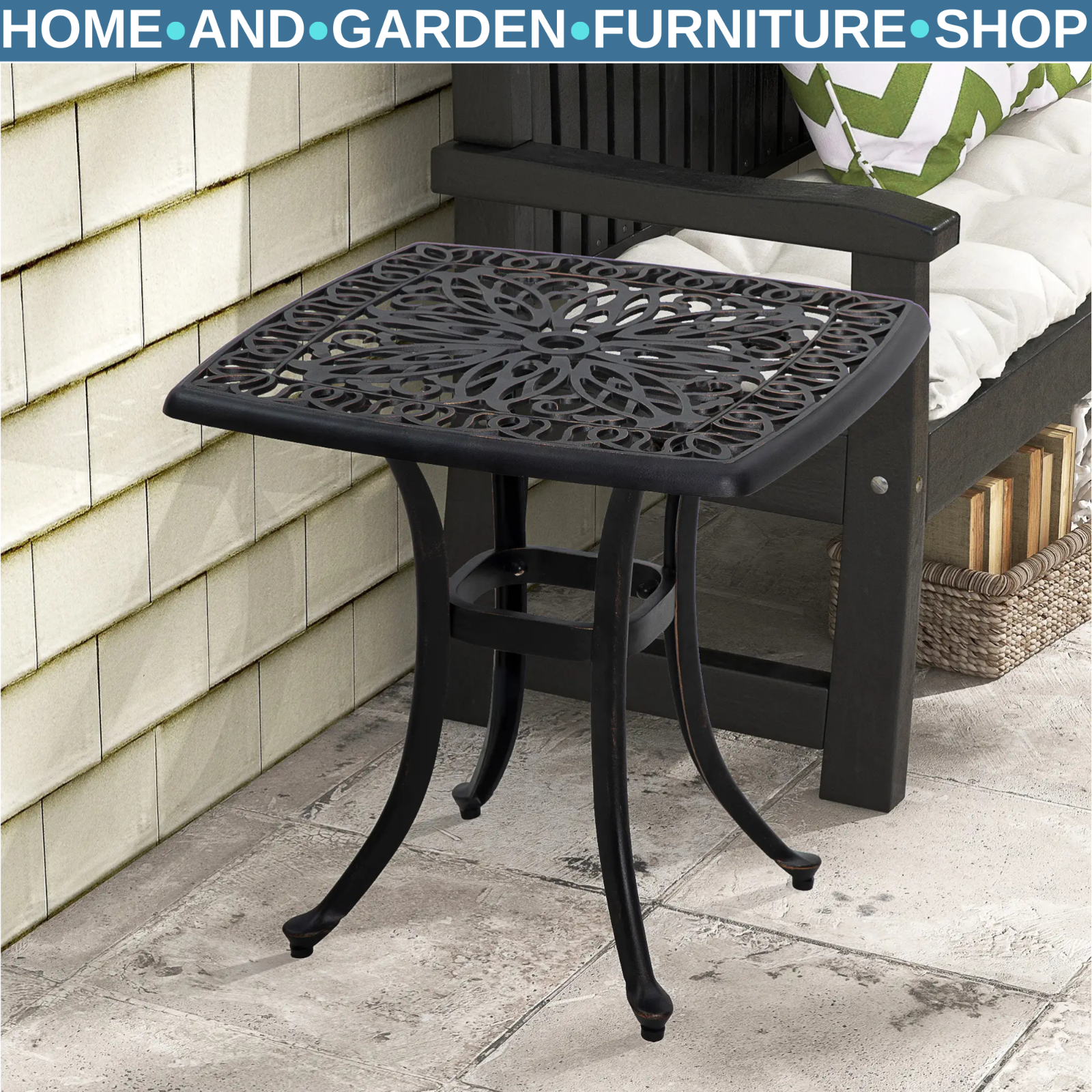 Cast Aluminium Bistro Table with Umbrella Hole - Outdoor Garden Furniture