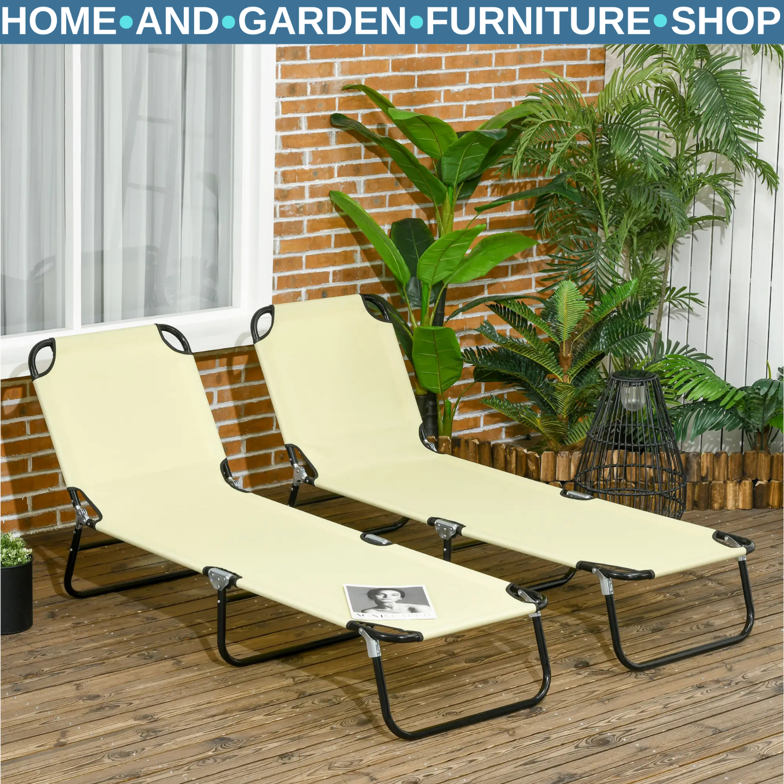 Set 2 Folding Sun Lounger Outdoor Day Bed w/ Adjustable Backrest Garden Recliner