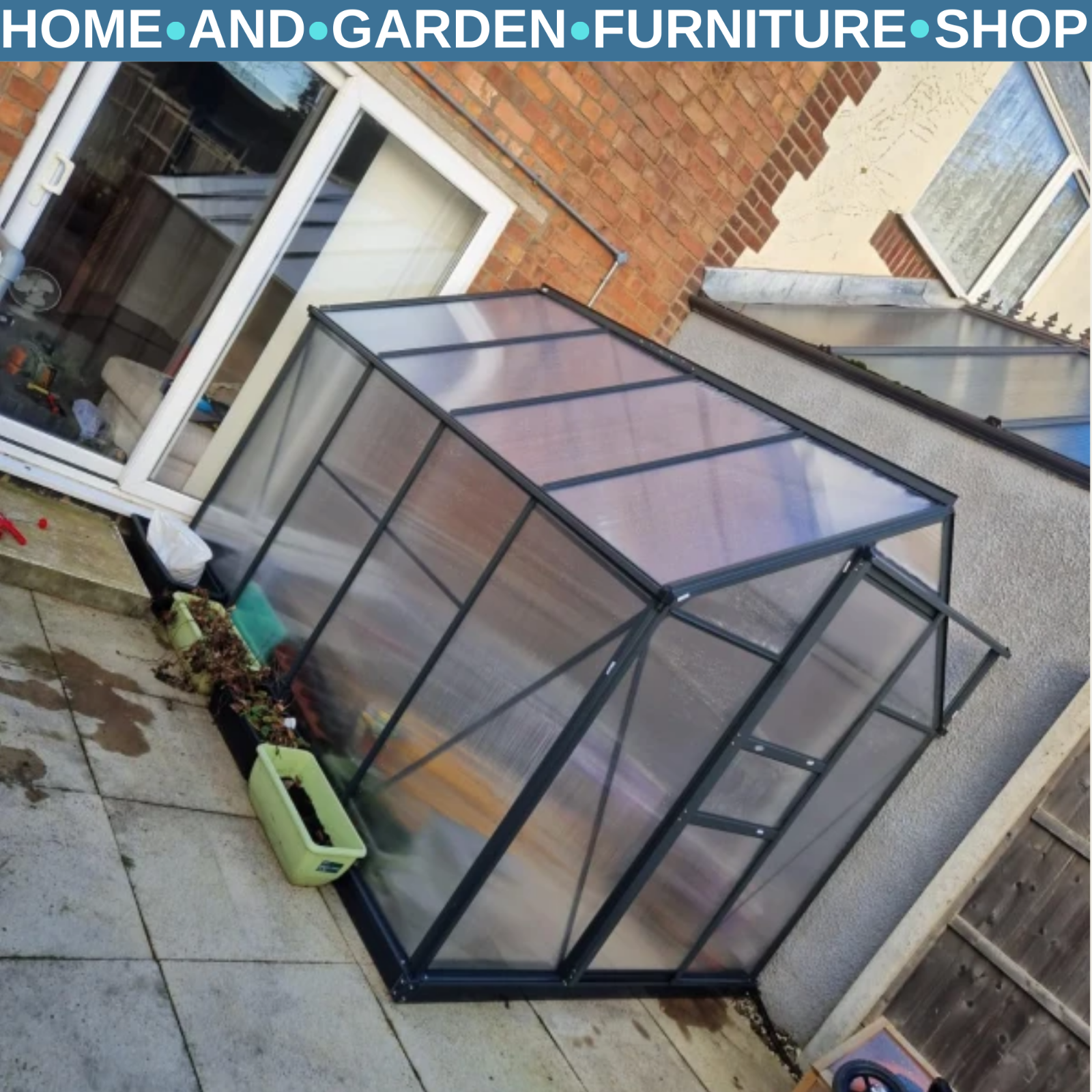 Large Walk In Greenhouse Polycarbonate Panels Aluminium Frame Galvanised Base