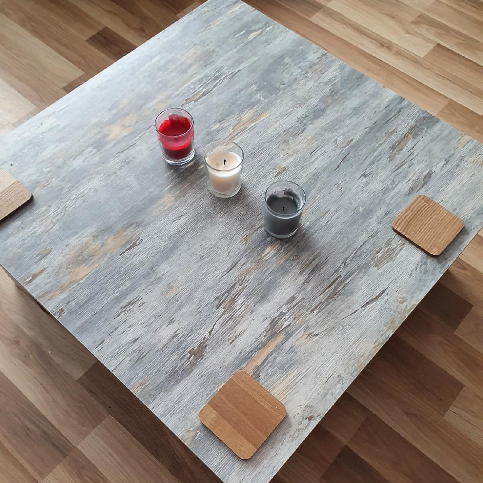 Grey Square Coffee Table with Shelf End Console Table Living Room Storage Table