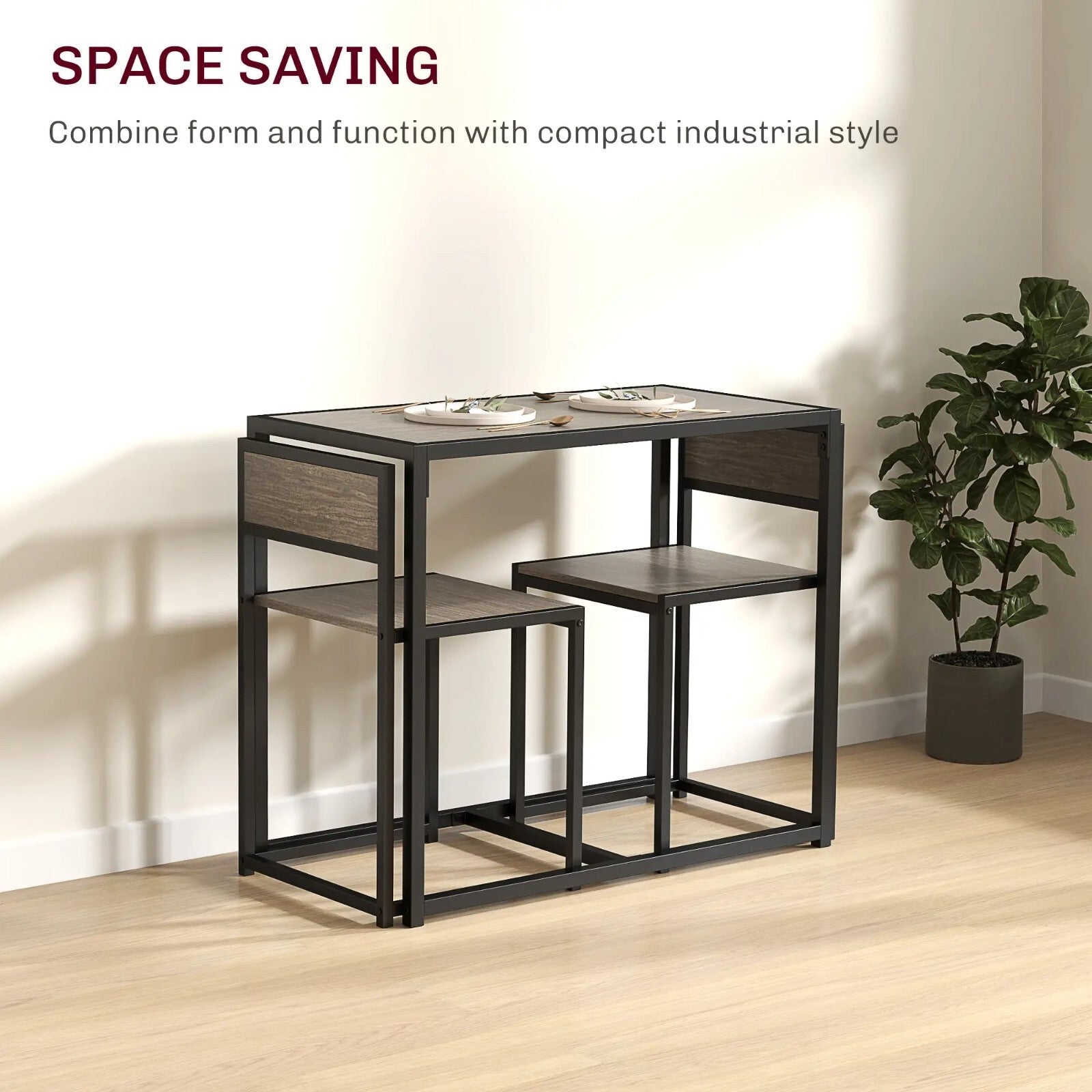 Small Dining Table 2 Chairs Set Space Saving Kitchen Breakfast Table Metal Legs