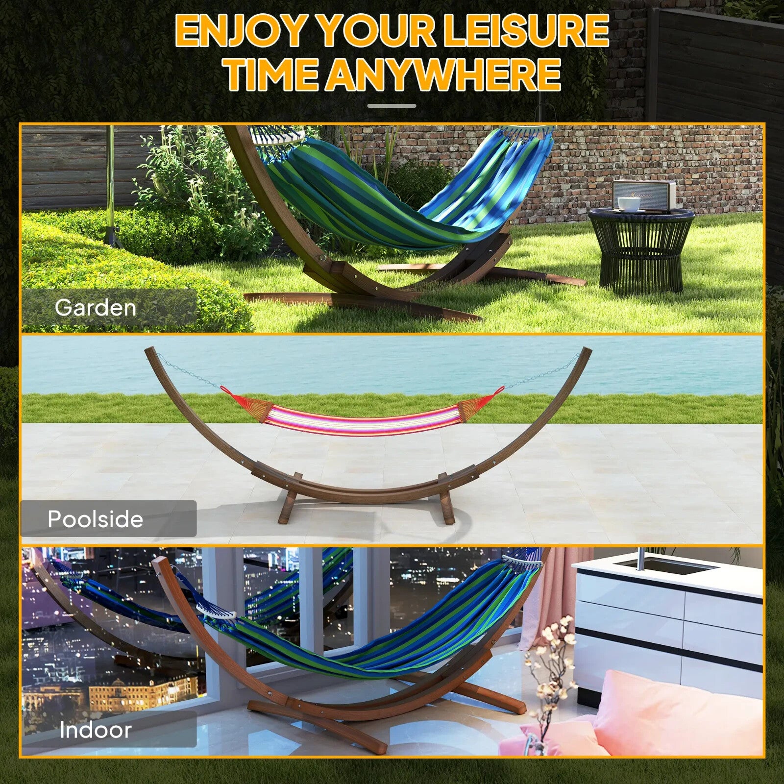 3.25m Wooden Hammock Stand Universal Fit Garden Camping Picnic Outdoor Accessory