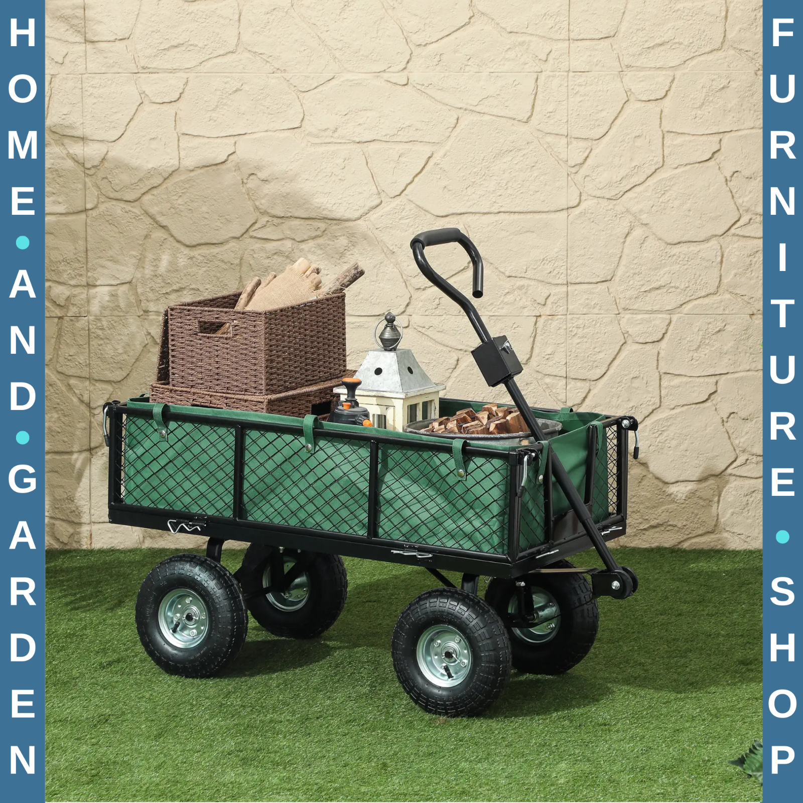 114L Steel Frame Garden Cart Trolley Heavy Duty Outdoor Utility Wagon for Tools