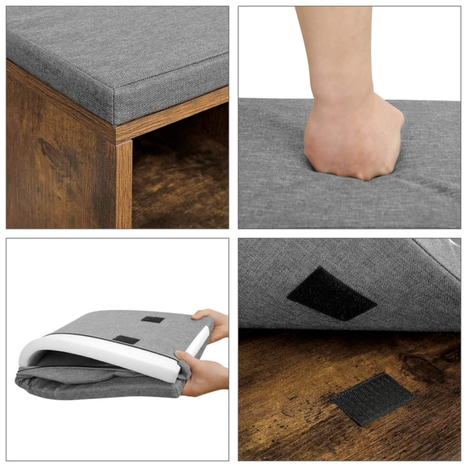 Rustic Brown Shoe Bench Seat Cushion Shoe Rack Storage Cabinet Shelf Organiser