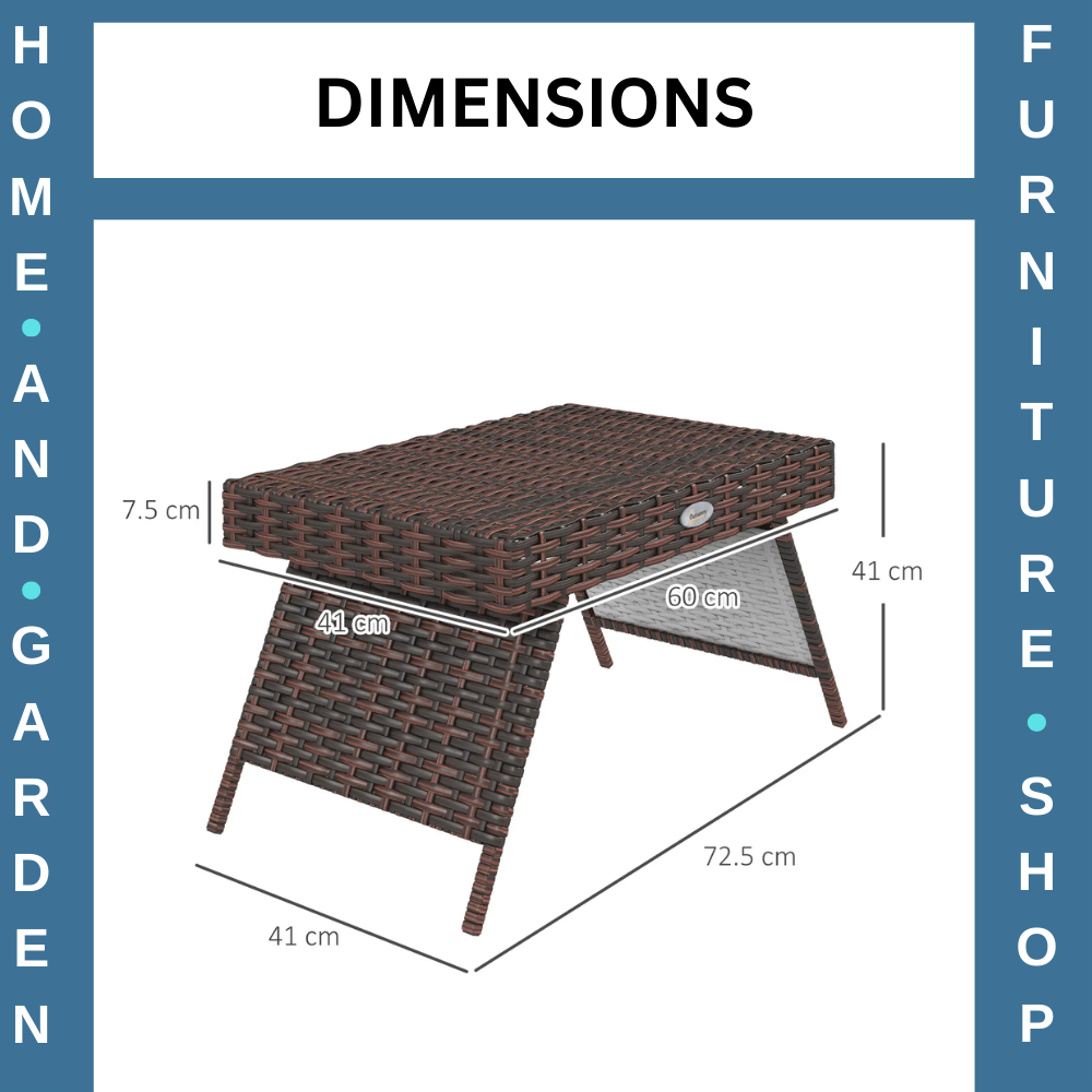 Foldable Rattan Outdoor Garden Coffee Table 60x41x41 cm with Steel Frame Brown
