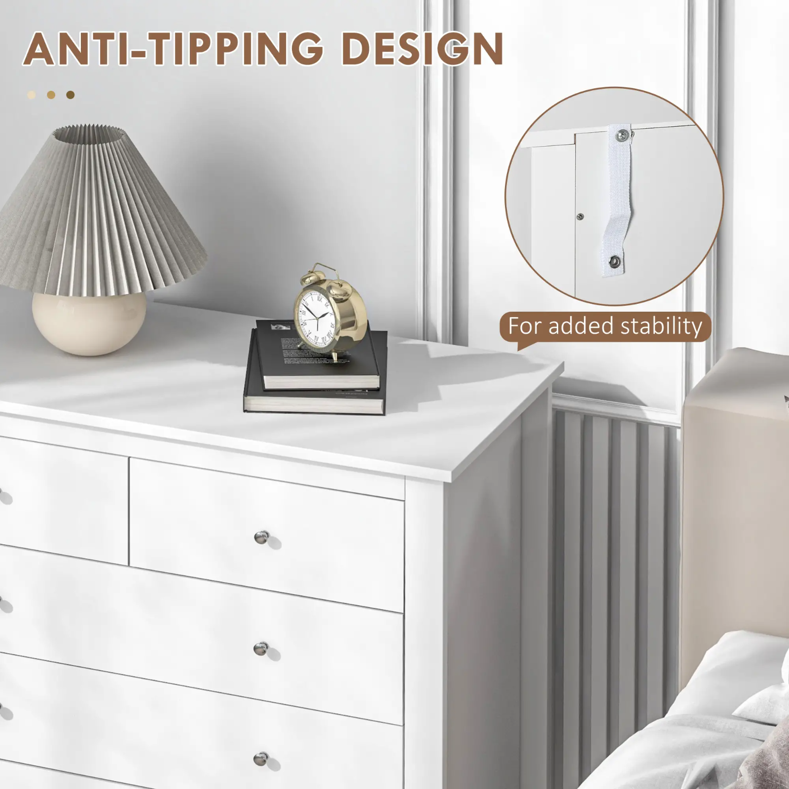 Modern Chest Of Drawers for Bedroom 5 Drawer Dresser Storage Unit White Cabinet