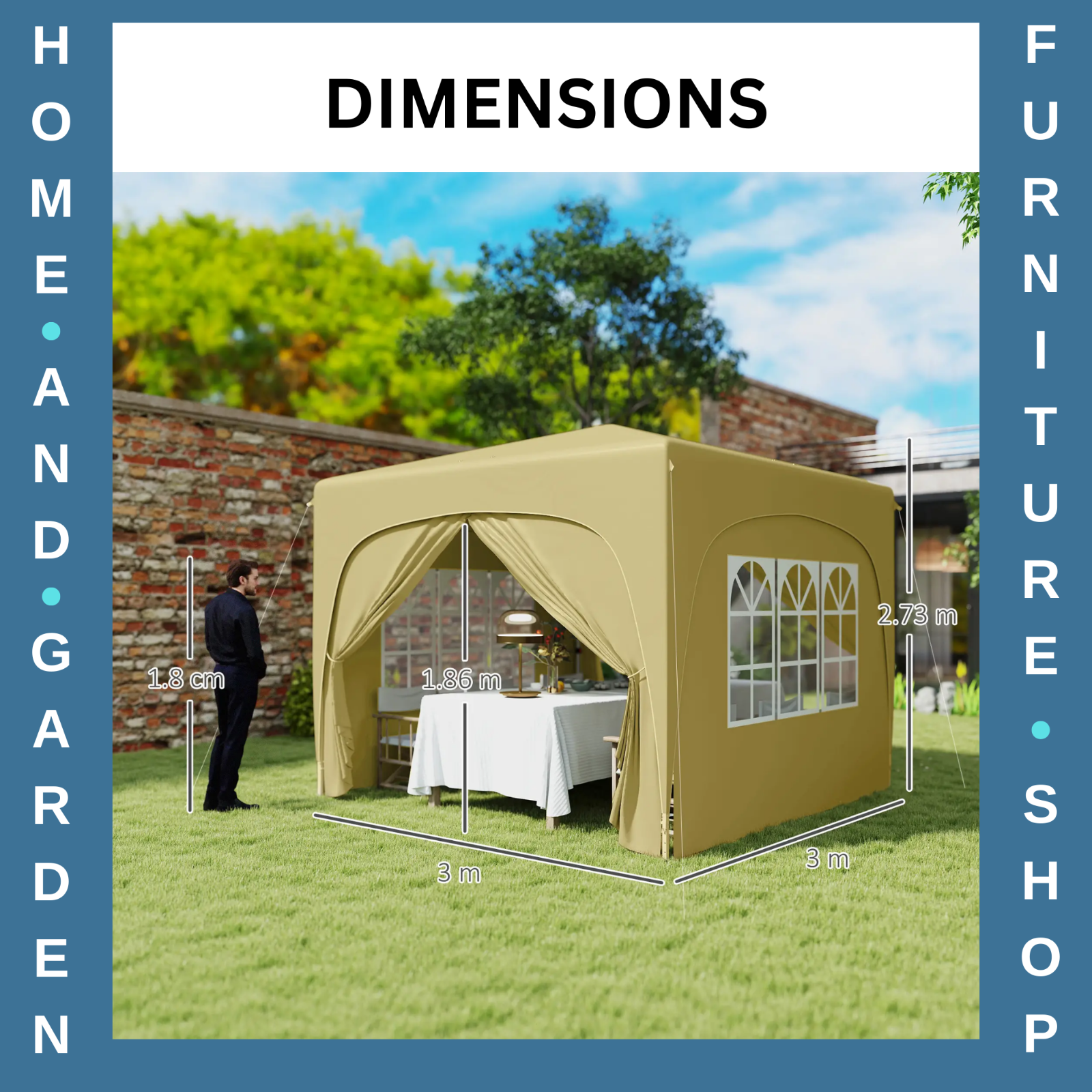3 x 3m Pop Up Gazebo with Sides Carry Bag Garden Tent Camping Shelter Windows