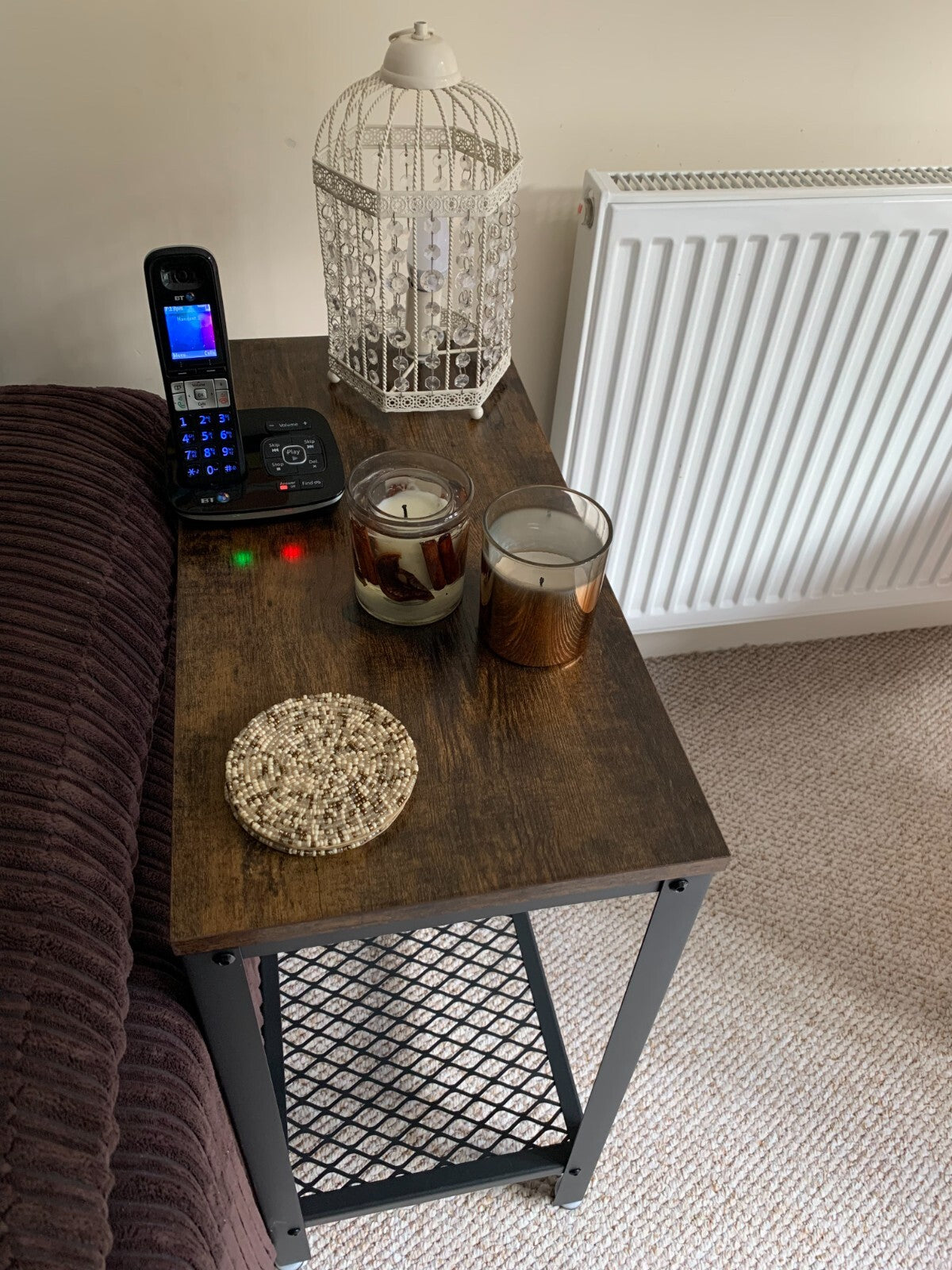 Vintage Side Table Modern Sofa Coffee Table Stand Living Room Rustic Wood Finish