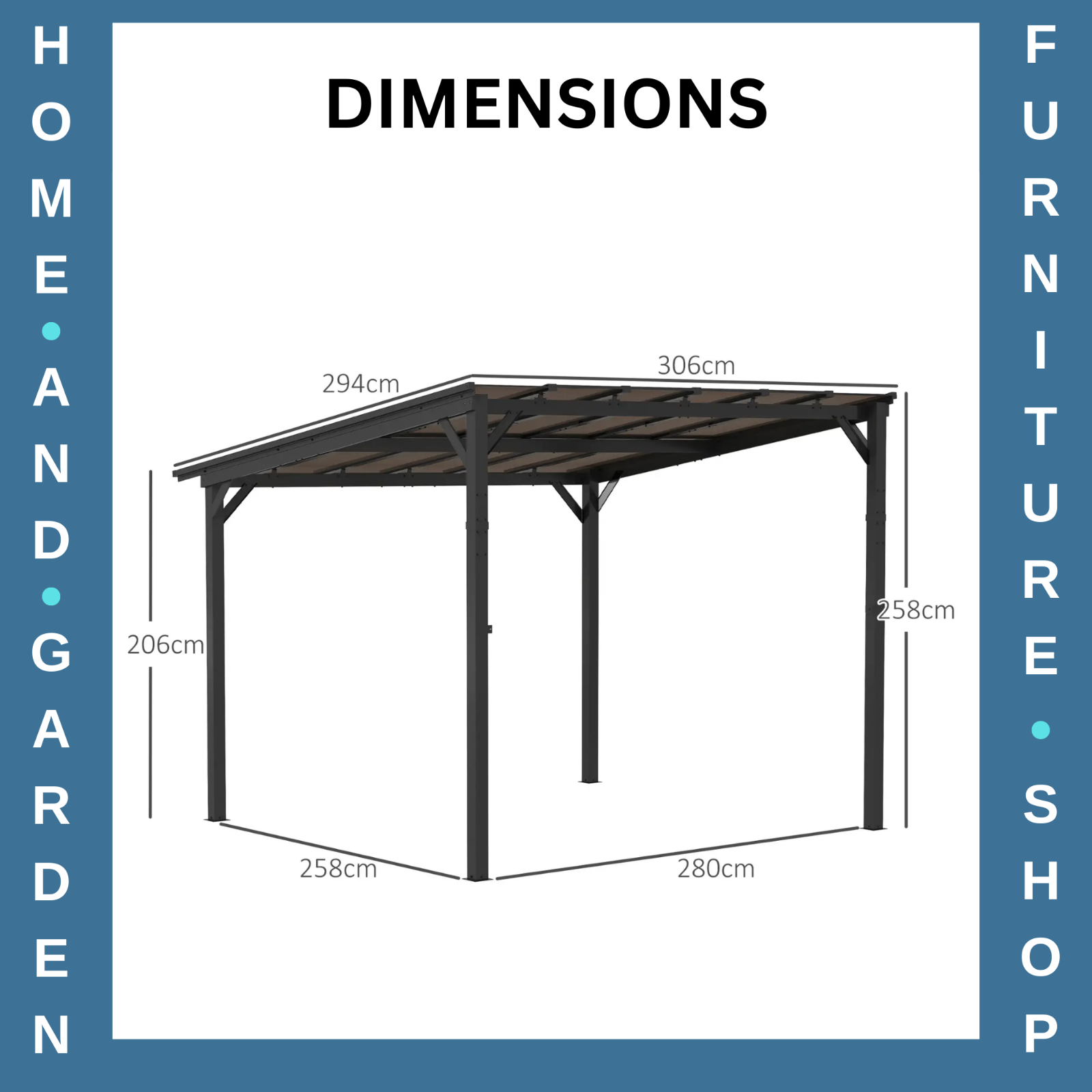 Lean to Metal Pergola Gazebo Waterproof Hardtop Roof 3 x 3(m) Patio Rain Shelter