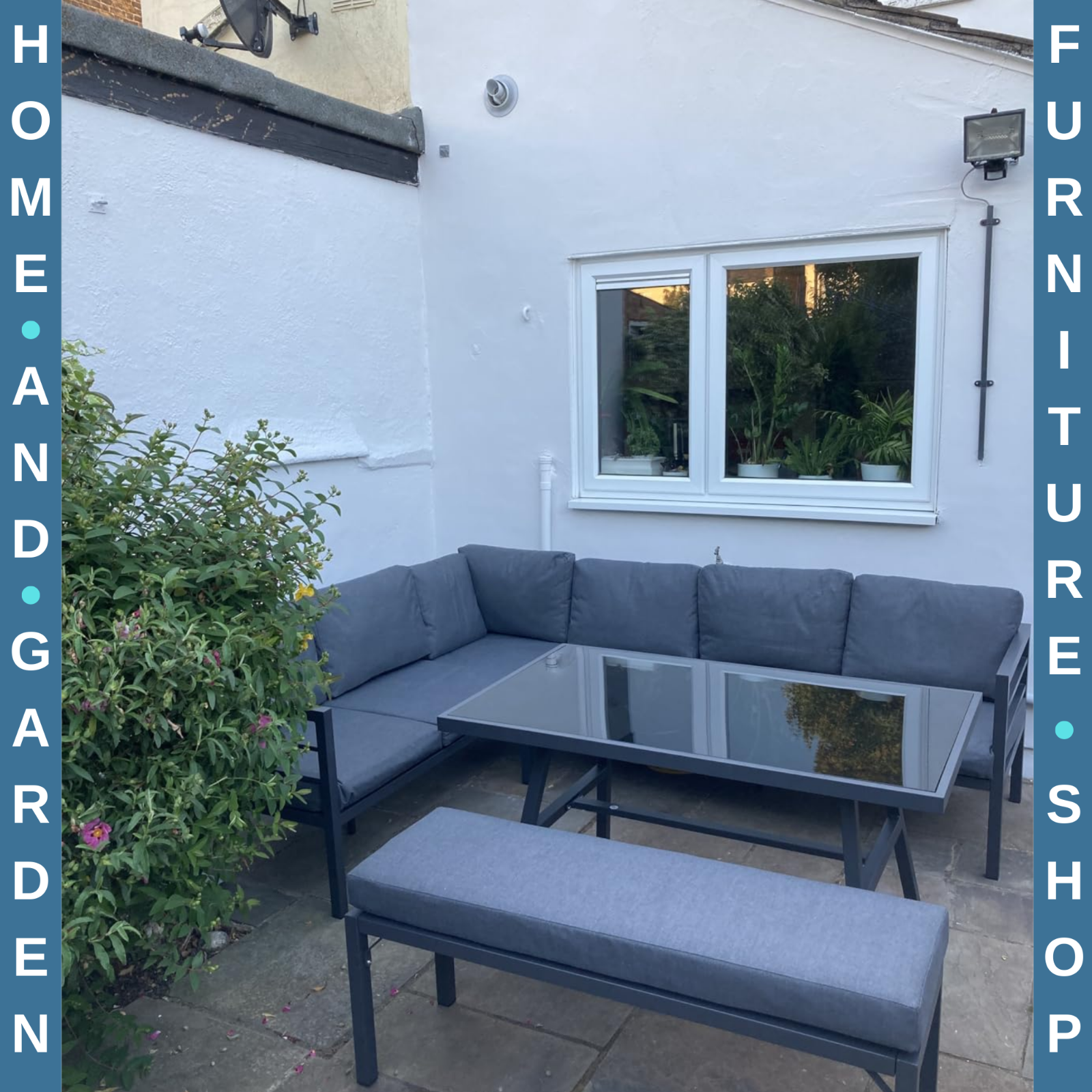 4 Piece L Shaped Garden Furniture Set 8 Seater Aluminium Dining Sofa with Bench