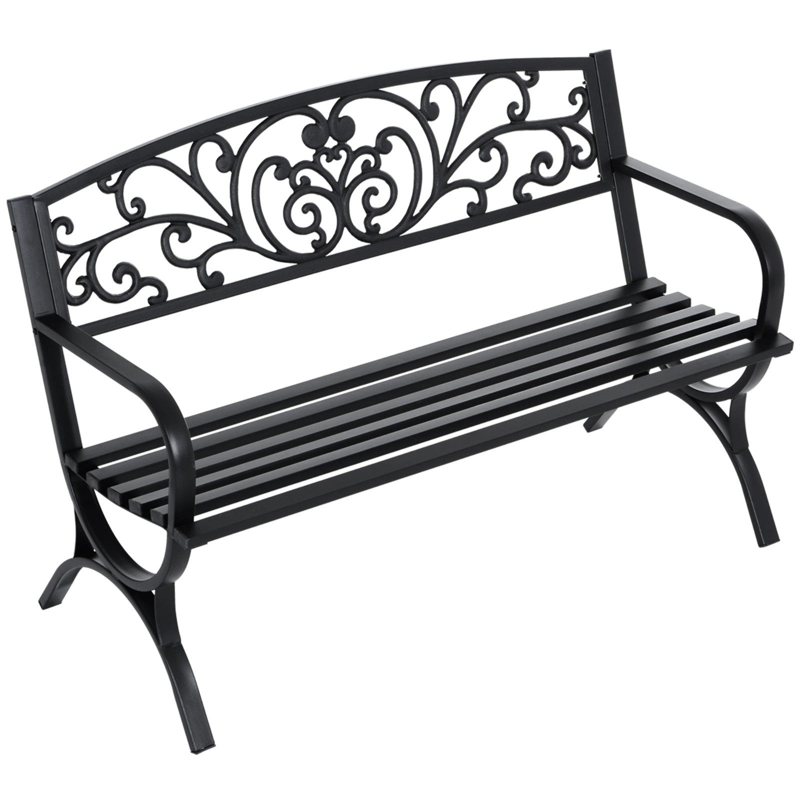 2 Seater Black Metal Garden Bench Seat Outdoor Seating Chair Patio Furniture New