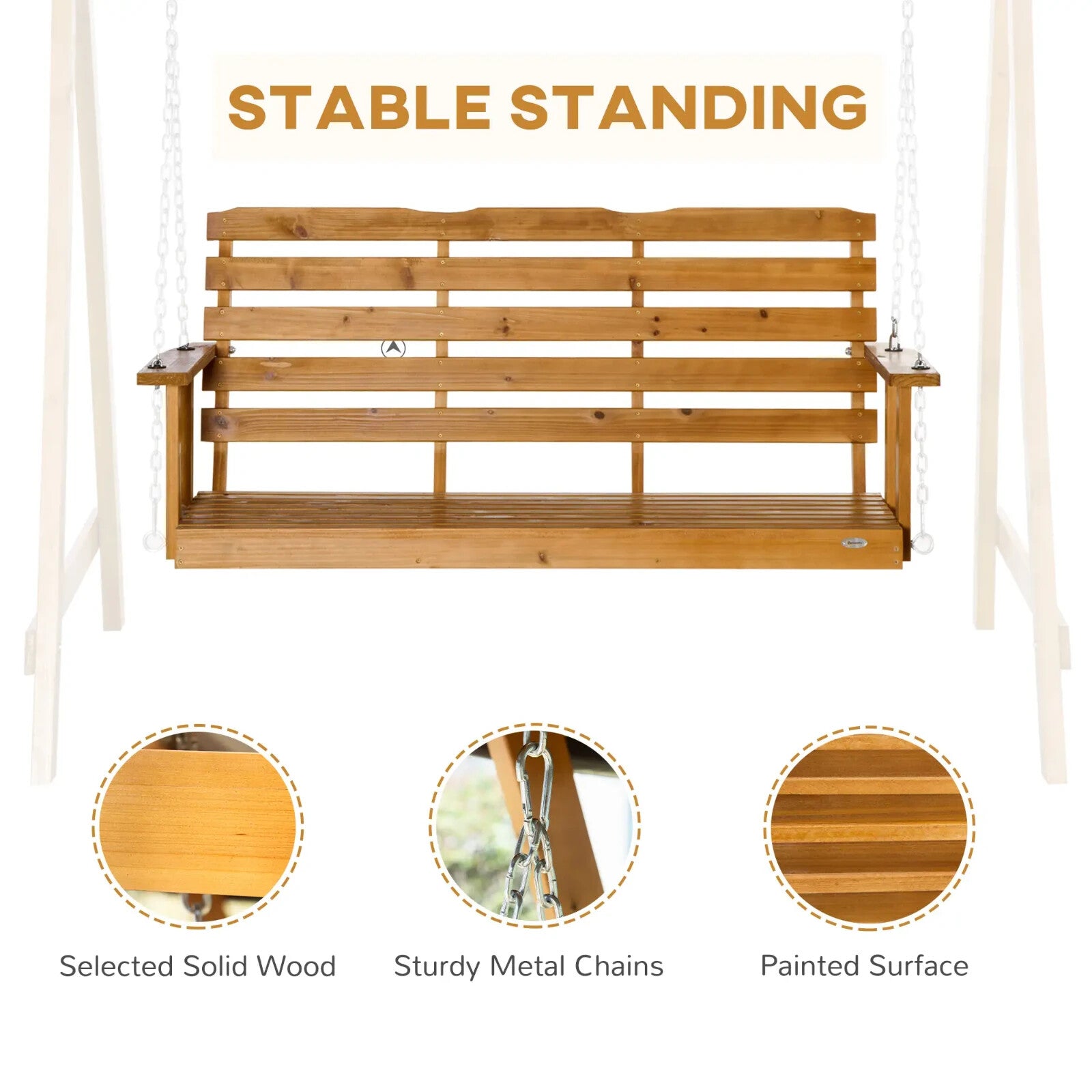 Hammock Swing Bench 3-Seater with Slatted Backrest & Adjustable Canopy Brown