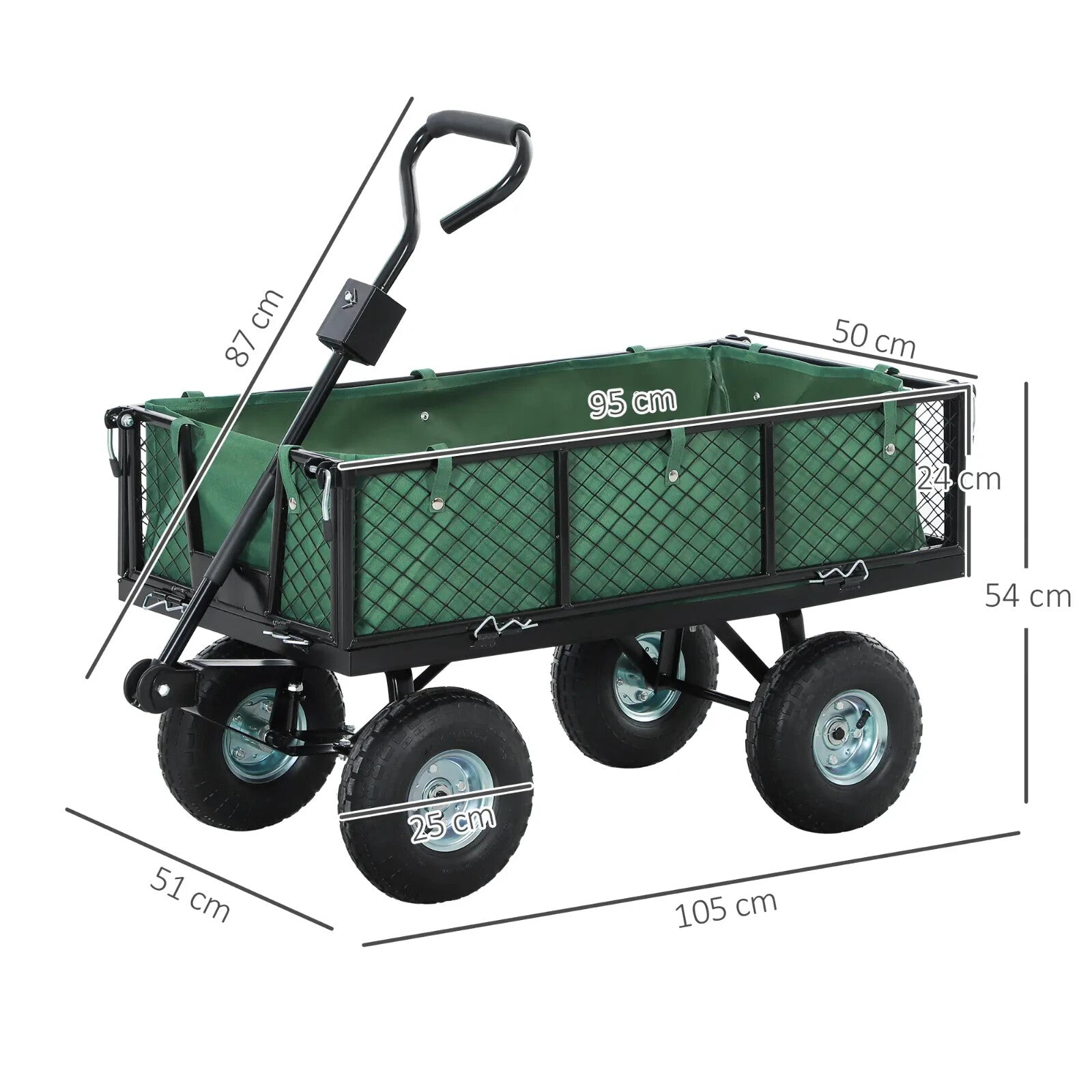 114L Steel Frame Garden Cart Trolley Heavy Duty Outdoor Utility Wagon for Tools