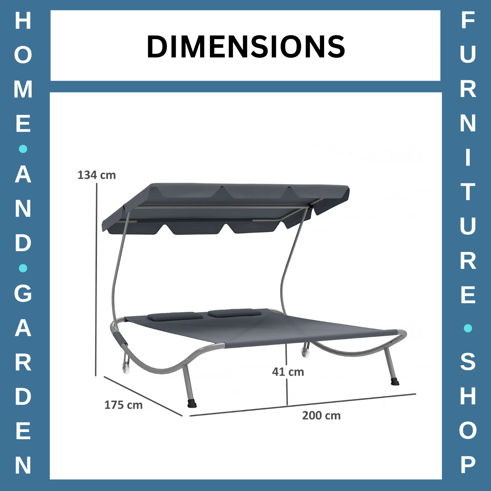 Hammock Sun Lounger 2-Seater w/ 2-Padded Pillows & Adjustable Canopy Light Grey
