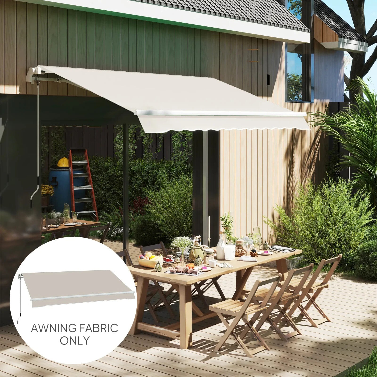 Awning Replacement Canopy Fabric Only Shade Cover Water Resistant Cream White