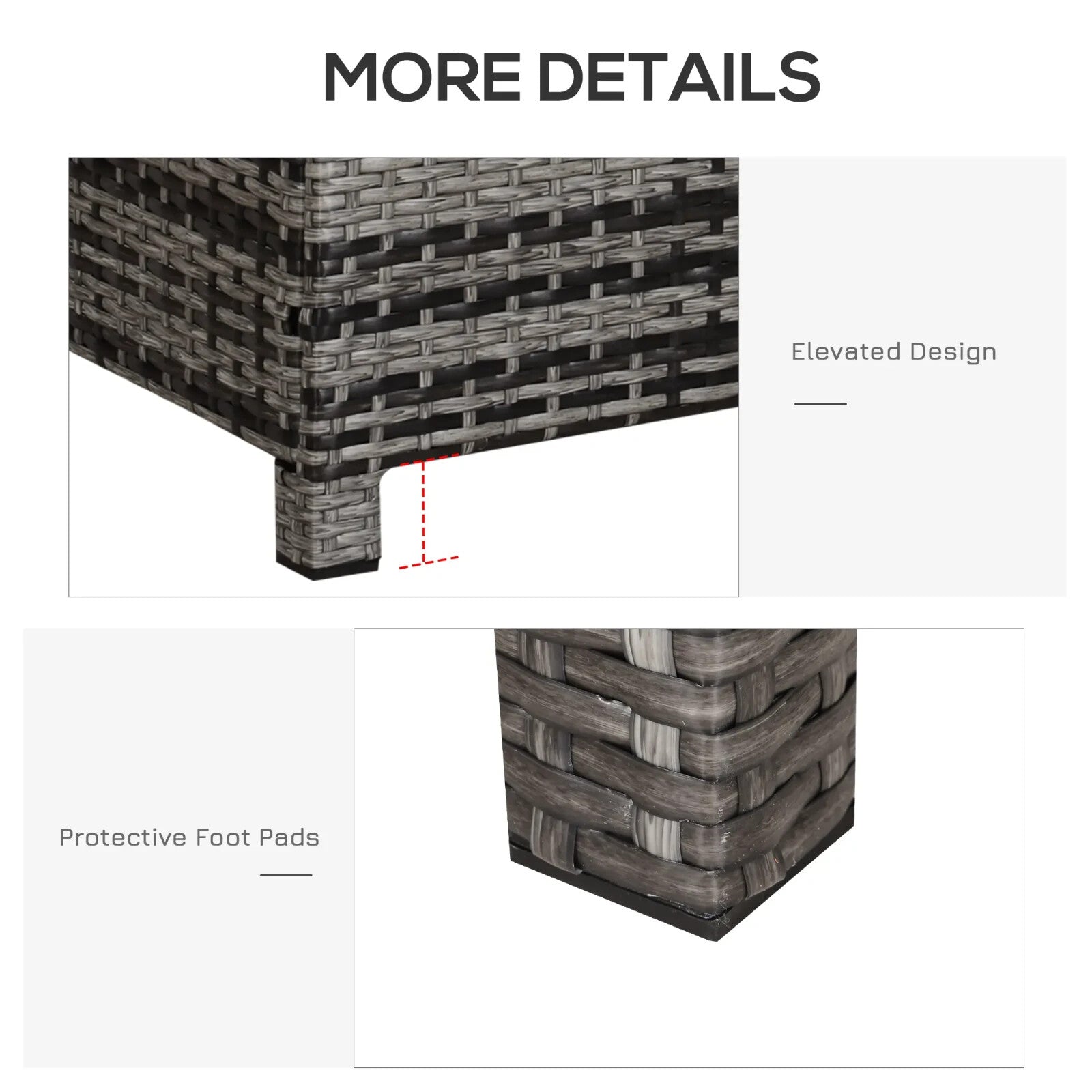 Rattan Garden Coffee Table with Tempered Glass Top Outdoor Patio Furniture Grey