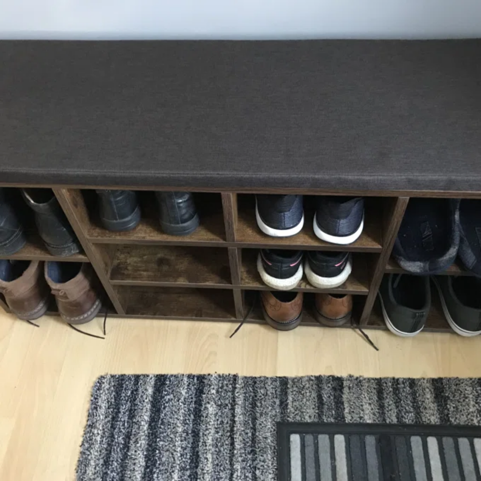 Rustic Brown Shoe Bench Seat Cushion Shoe Rack Storage Cabinet Shelf Organiser
