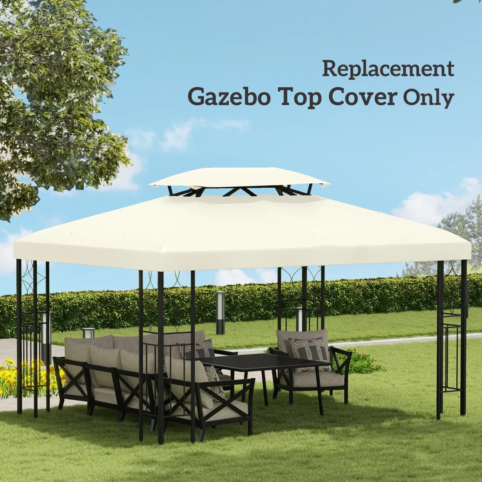 Gazebo 2-Tier Replacement Roof Canopy Sun Shelter Awning UV Resistant Cream