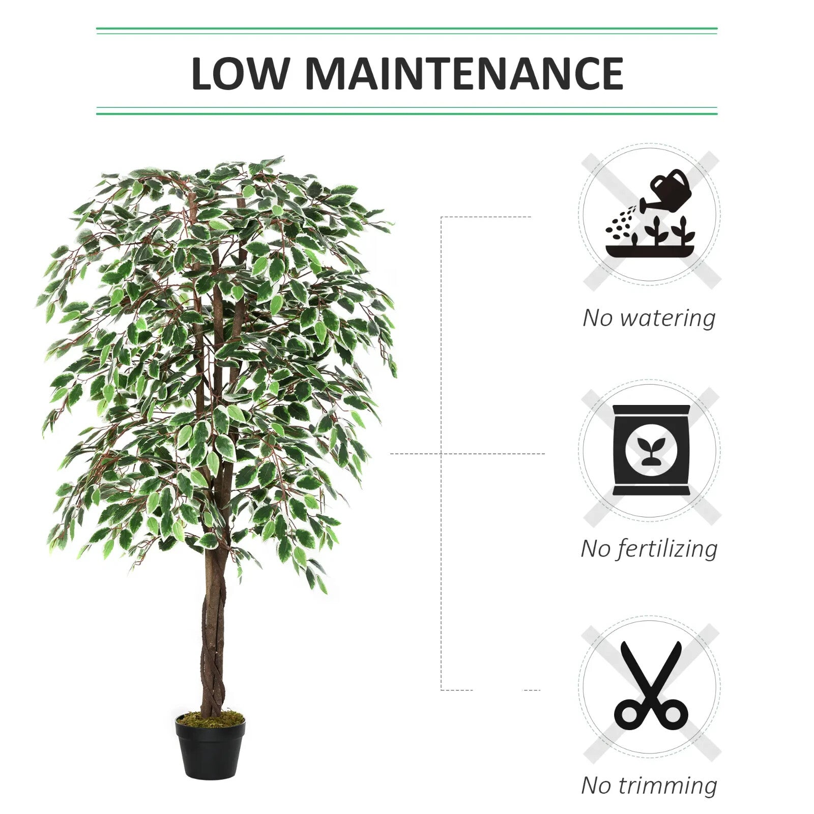 160cm Artificial Ficus Tree in Pot for Indoor Home Lifelike Greenery Decor Green