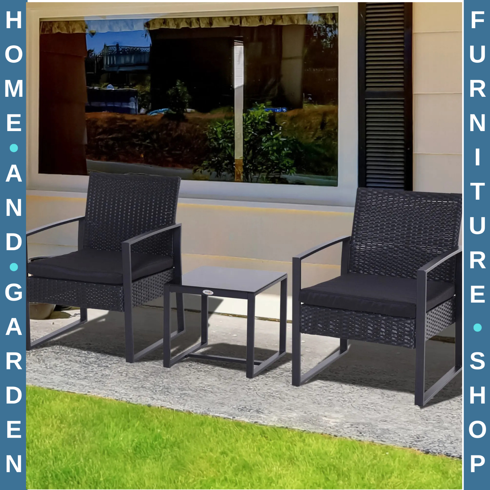 3PCs Patio Rattan Garden Bistro Set Coffe Table 2 Chairs Metal Outdoor Furniture