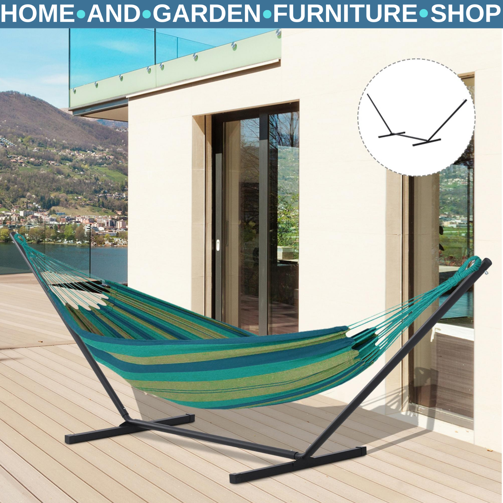 Hammock Stand Powder-Coated Extra Long Metal Frame Heavy-Duty Black