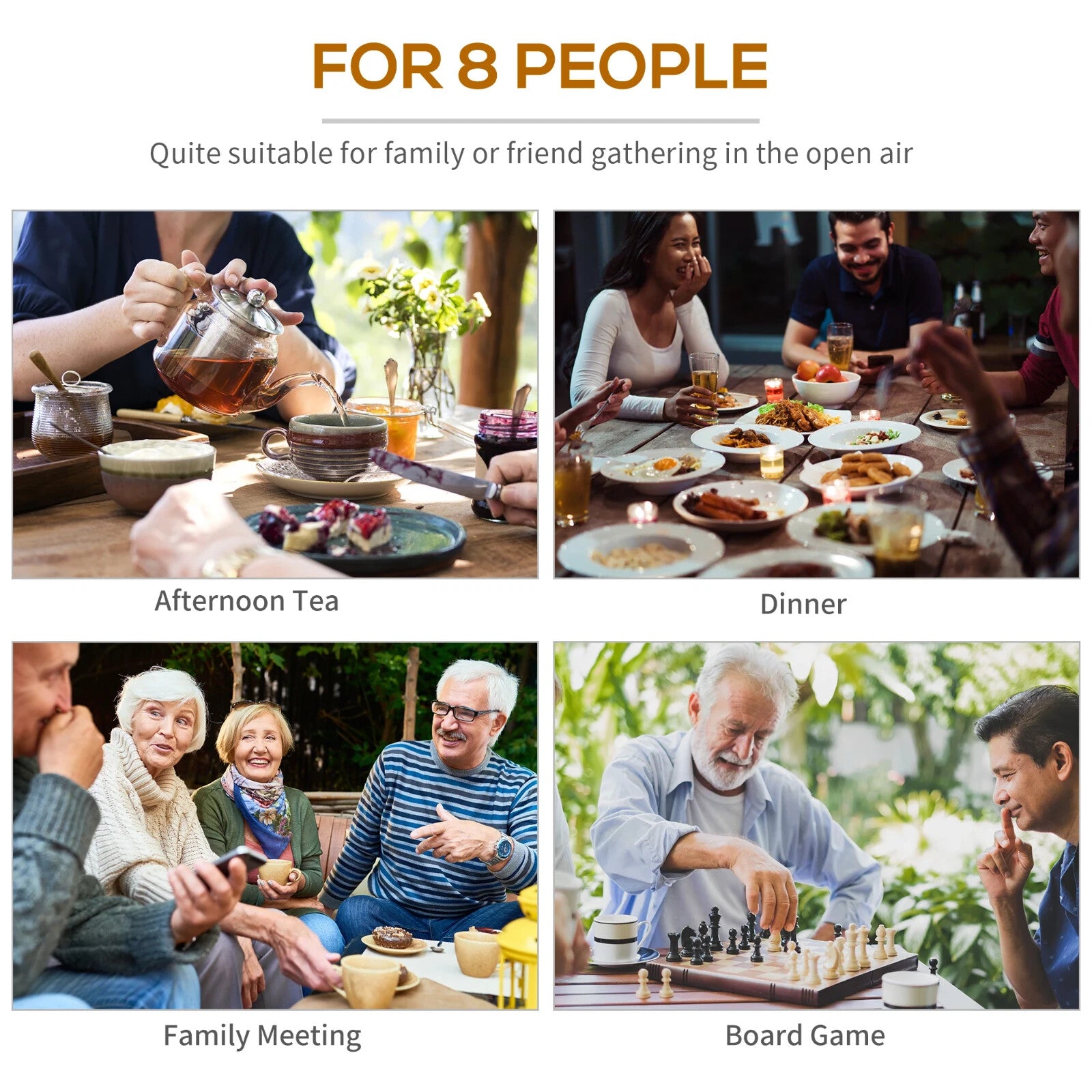 Wooden Round Picnic Table Garden Bench Set Outdoor 8 Seater Bench Parasol Hole