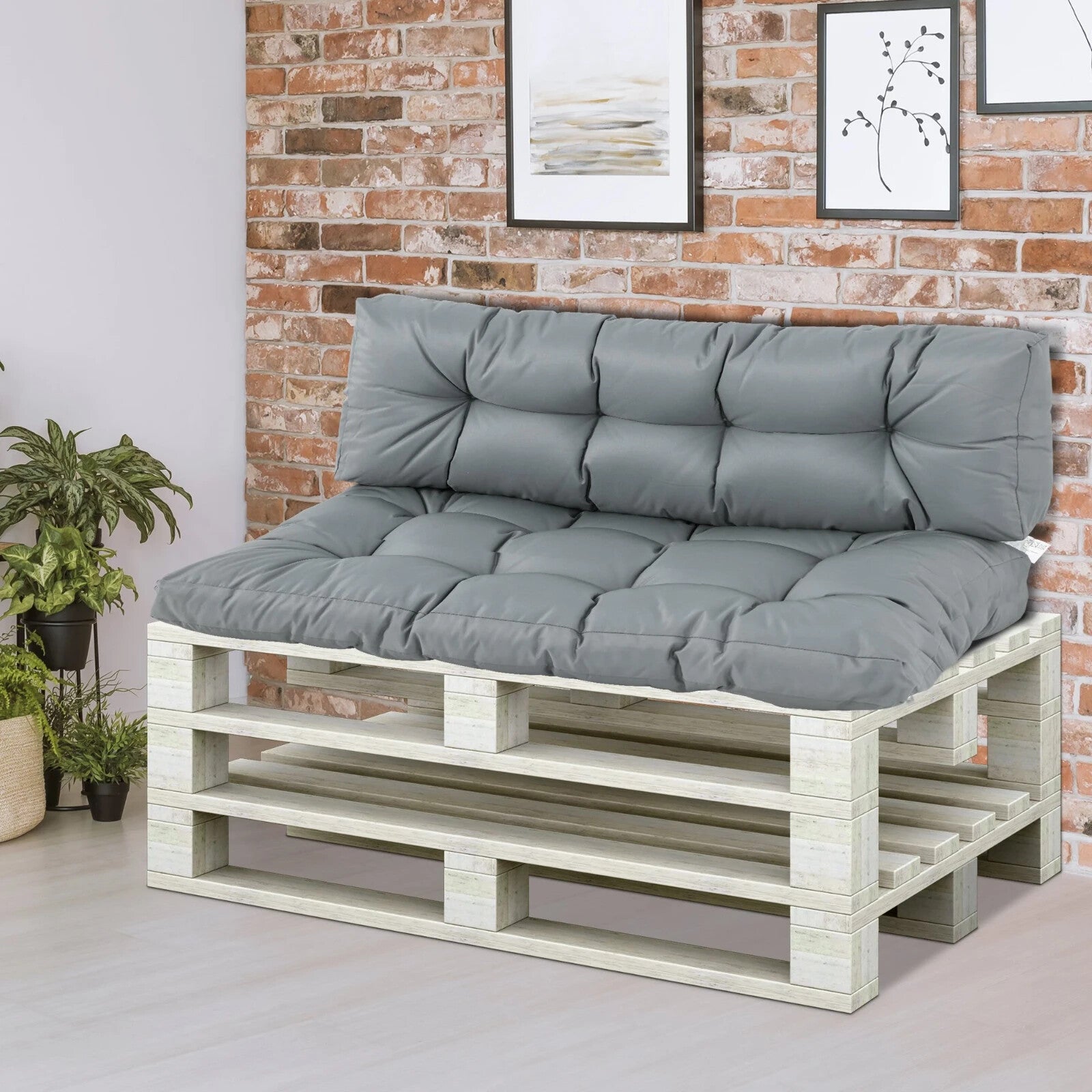 2 Piece Tufted Pallet Cushion Set w/ Seat Pad & Back Support for Indoor Outdoor