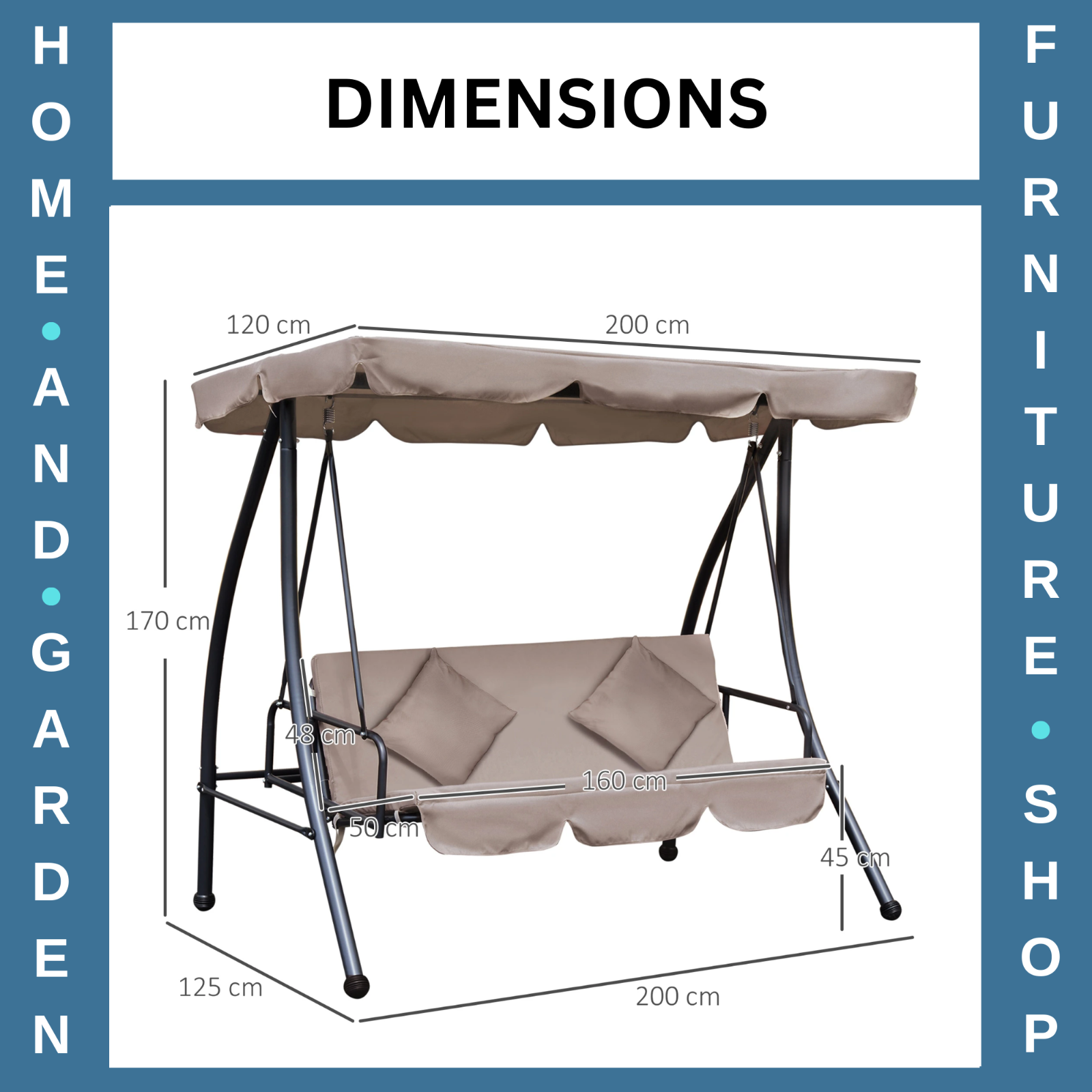 2-in-1 Hammock Swing Chair 3-Seater Powder Coated w/ Cushion & Tilt Canopy Beige
