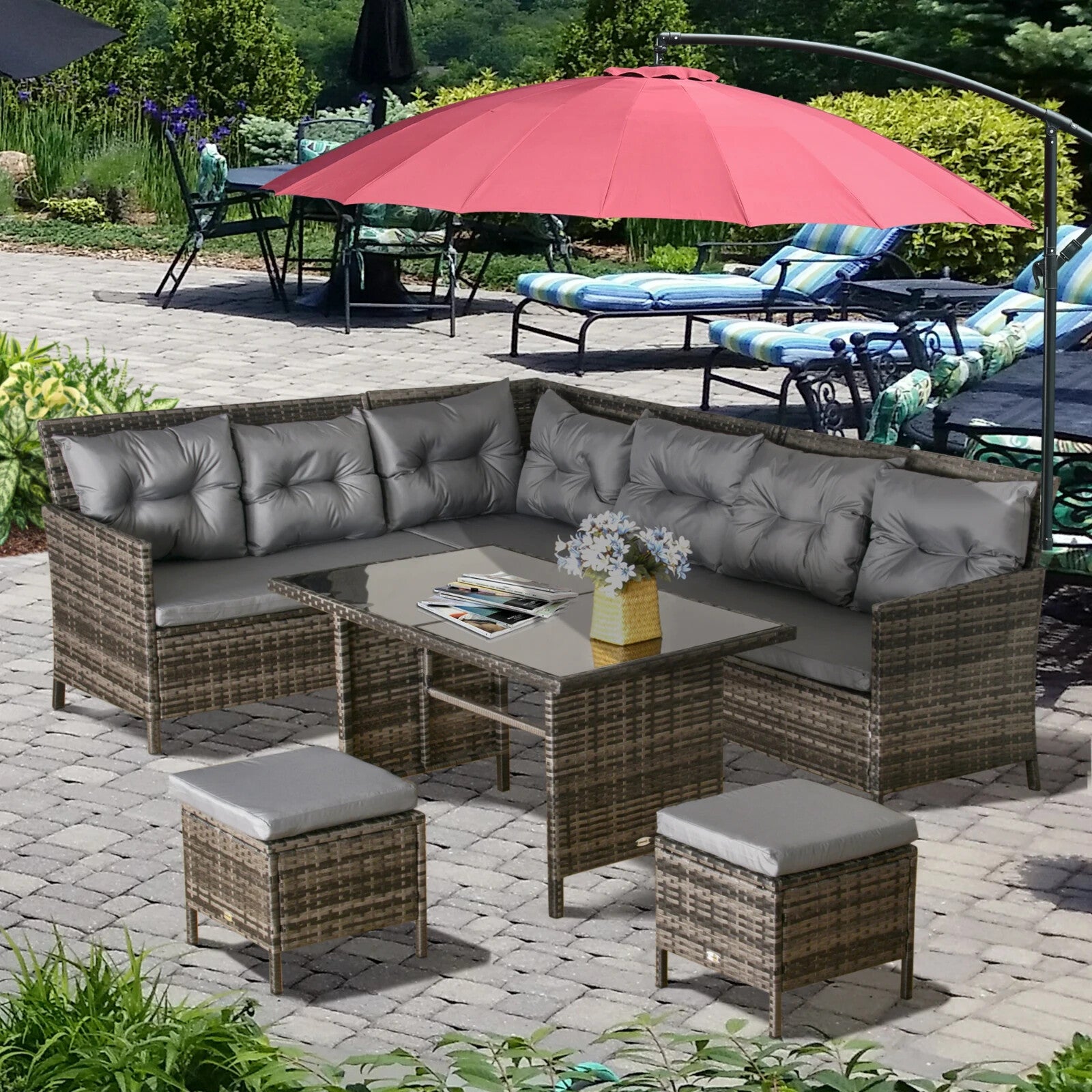 8 Seater Rattan Garden Furniture Set Patio Wicker Sofa Set Chair Table Cushions