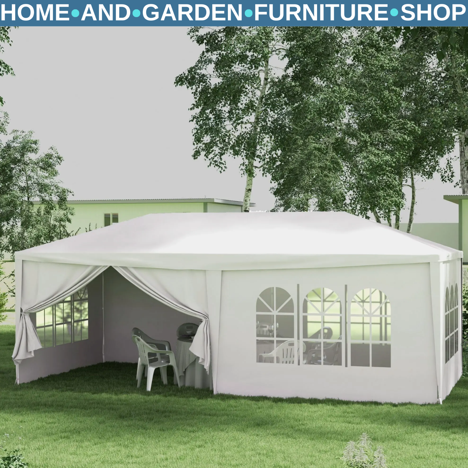 6 x 3m Outdoor Gazebo Marquee with 6 Removable Side Walls Sun Canopy Party Tent
