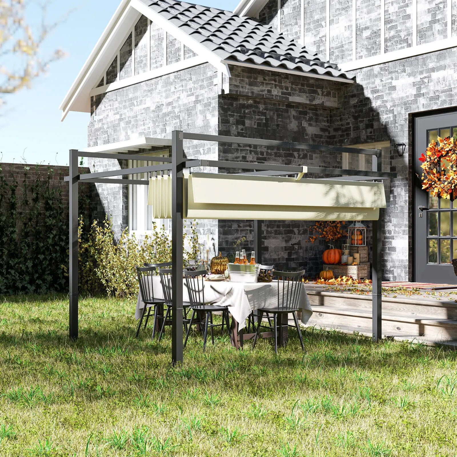 Metal Pergola Gazebo Garden Shelter Heavy Duty Aluminium Frame Patio Canopy 3m