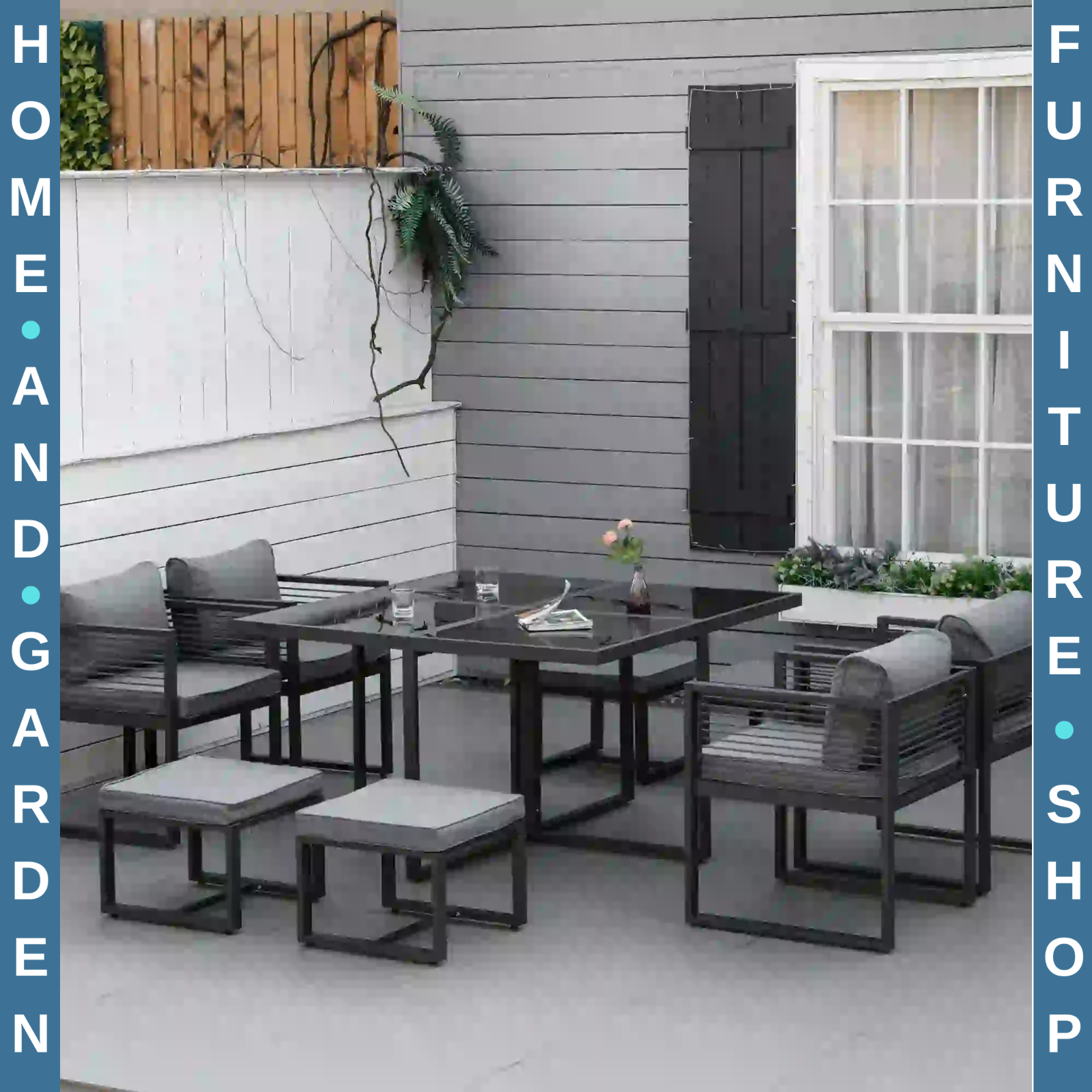 9PC Garden Dining Cube Set Table Chairs Stools w/ Cushions Outdoor Furniture