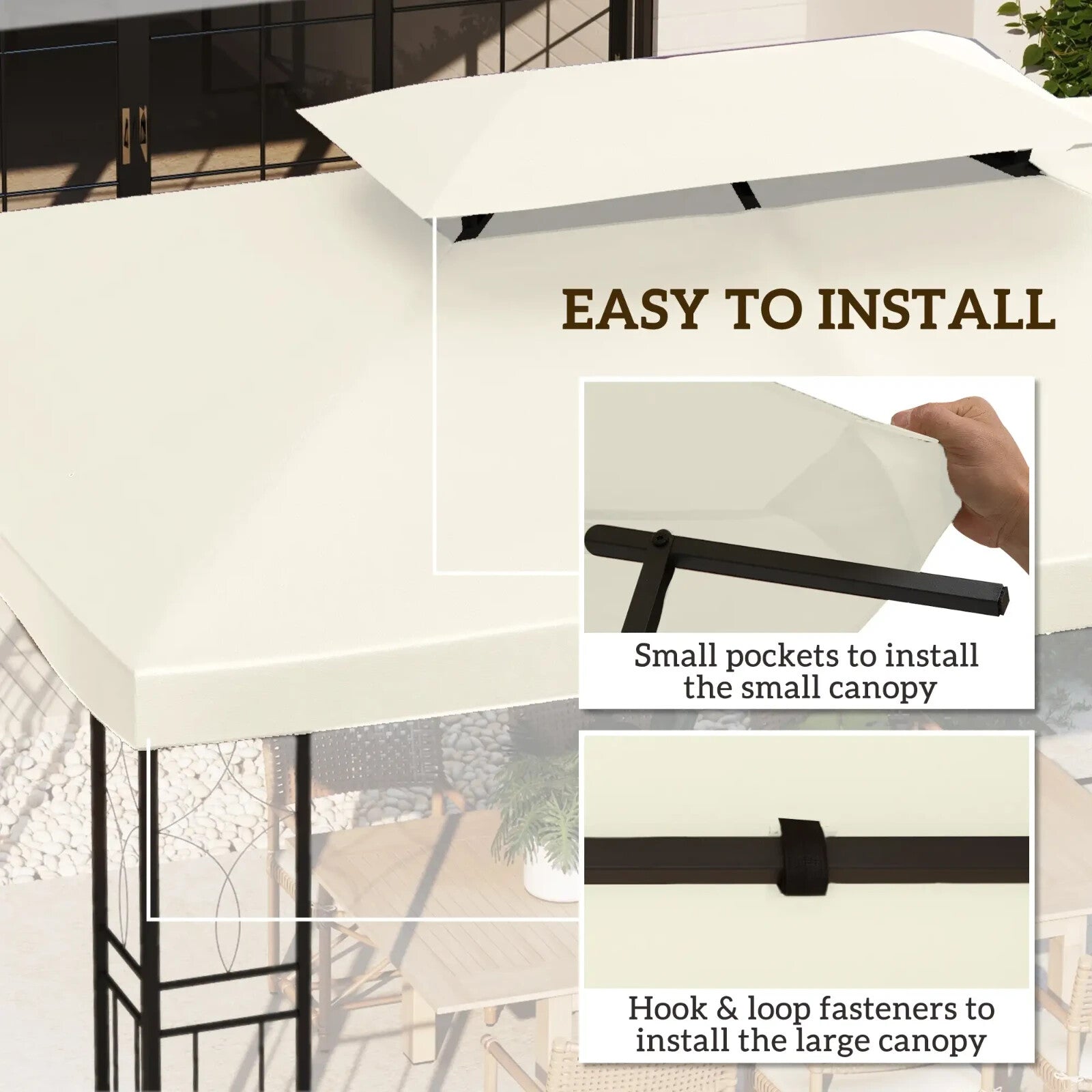 Gazebo 2-Tier Replacement Roof Canopy Sun Shelter Awning UV Resistant Cream