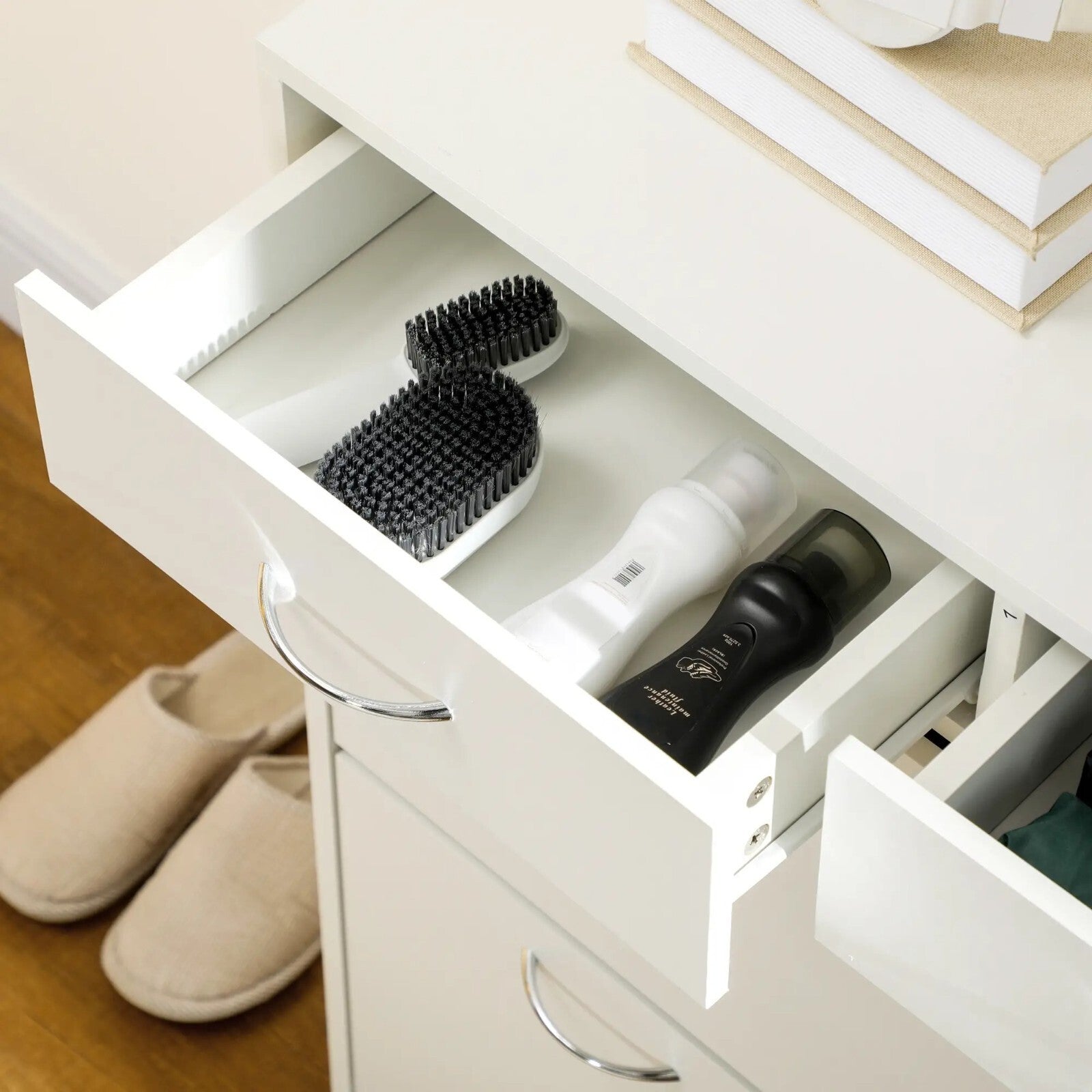 Narrow Shoe Storage Cabinet with 2 Flip Drawers Slim Entryway Shoe Cupboard Unit