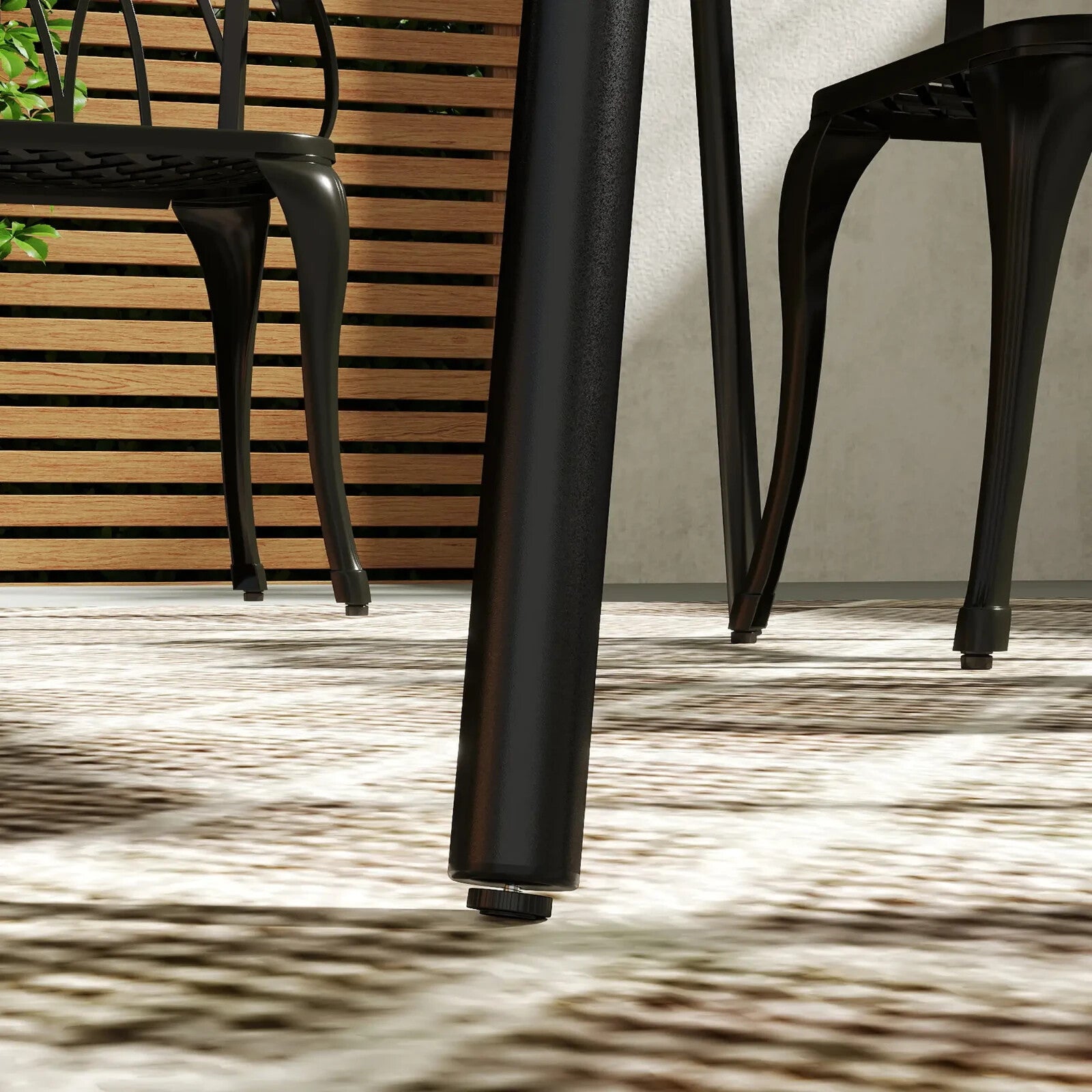 Metal Outdoor Table Black Garden Dining Table for 6 People Slat Top Steel Frame