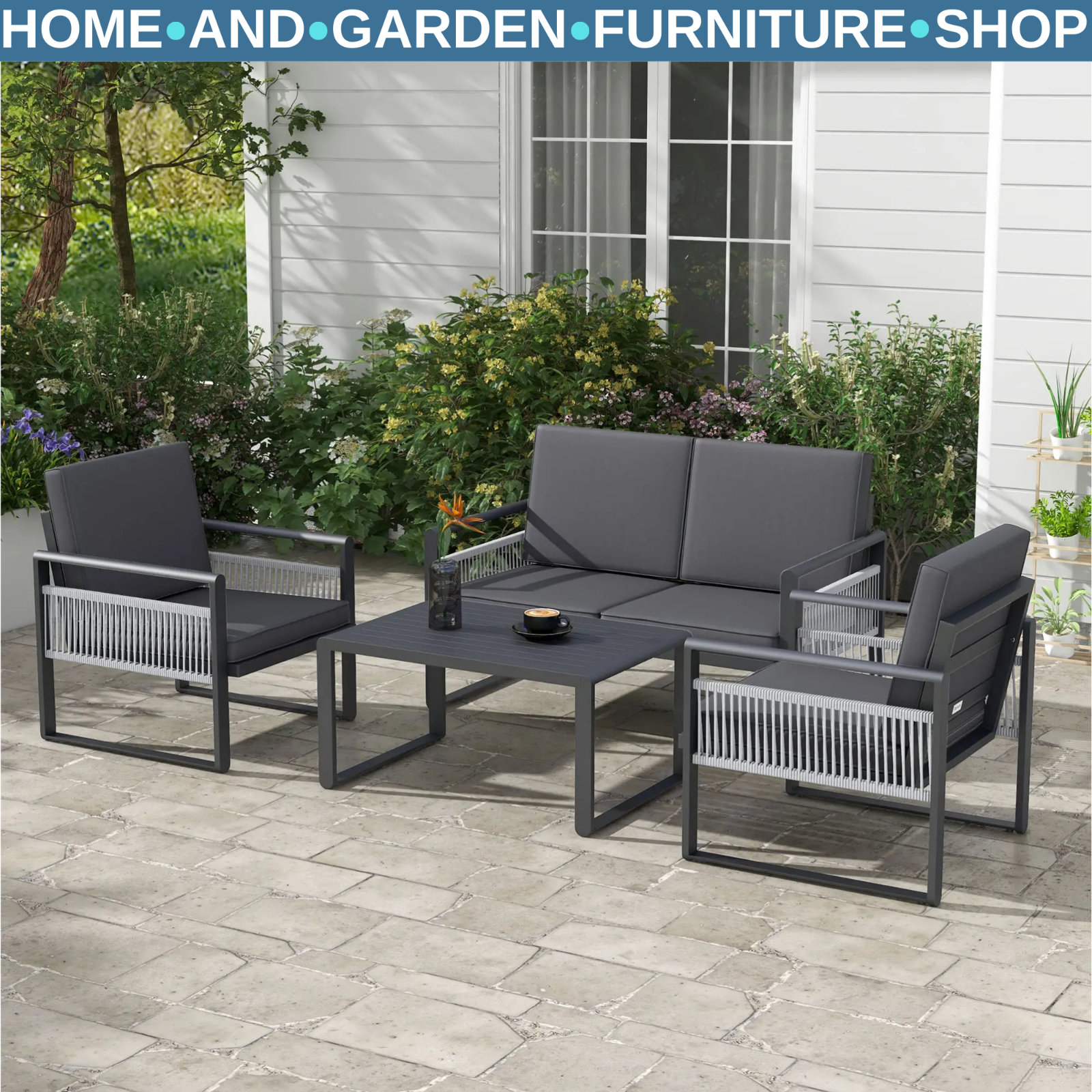 4 Piece Aluminium Garden Dining Set Outdoor Patio Furniture w/ Cushions Included
