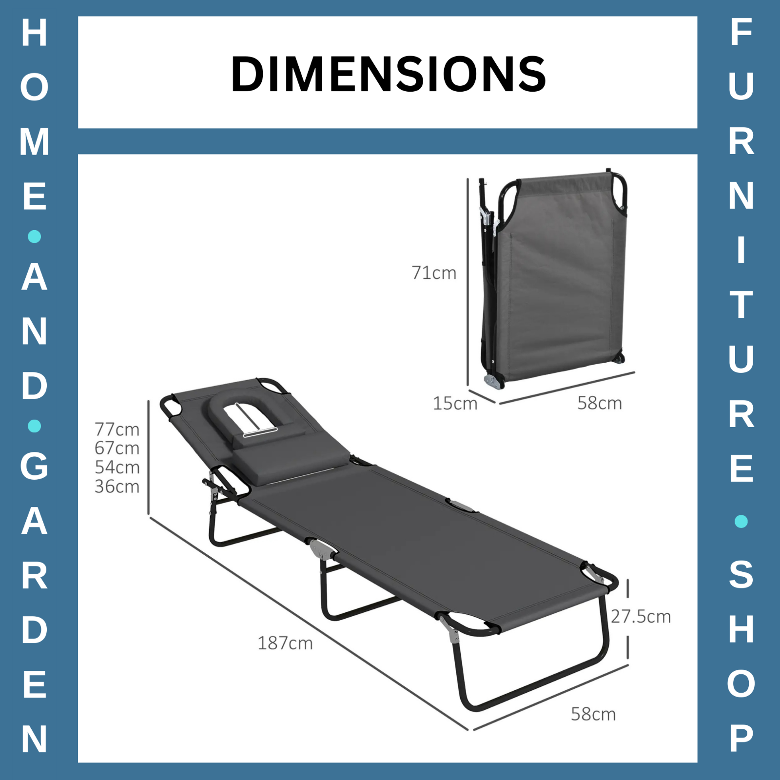 Set of 2 Foldable Sun Loungers w/ Pillow & 4 Level Reclining Adjustable Backrest