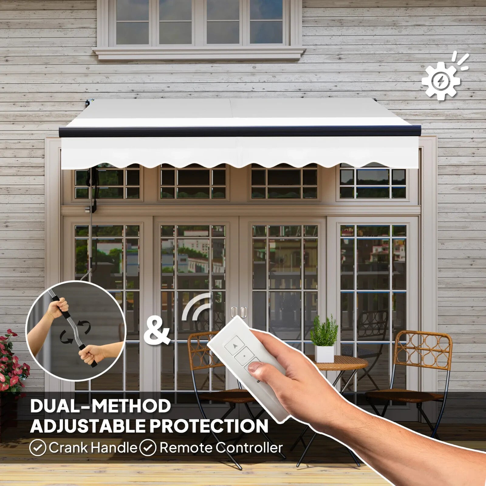 Electric Retractable Awning 2.5 x 2m with Aluminium Frame For Garden Patio Door