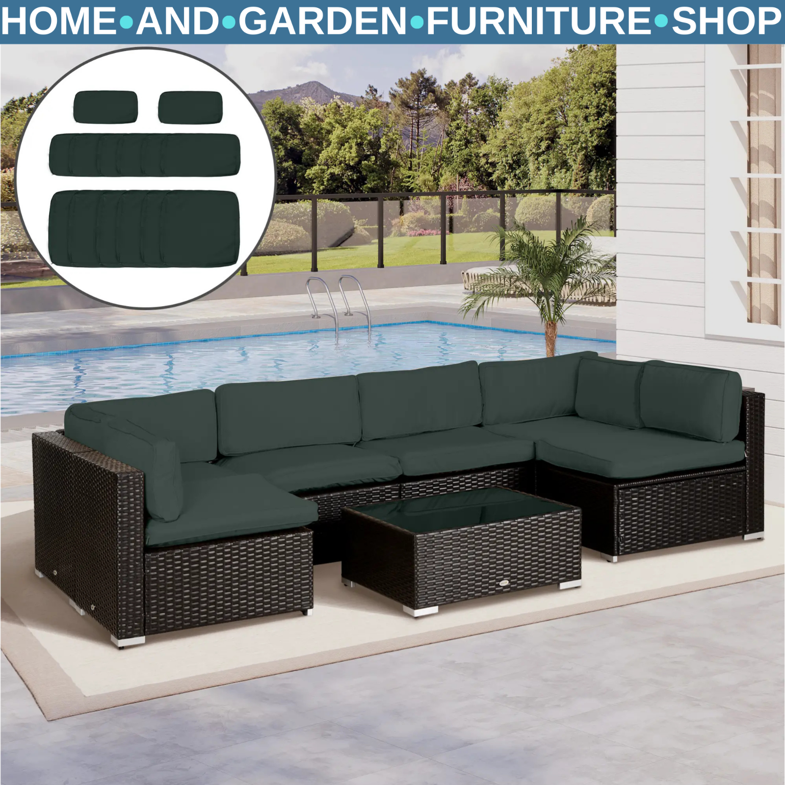 Garden Rattan Sofa Cushion Cover Replacement Outdoor Polyester Dark Grey Zipper