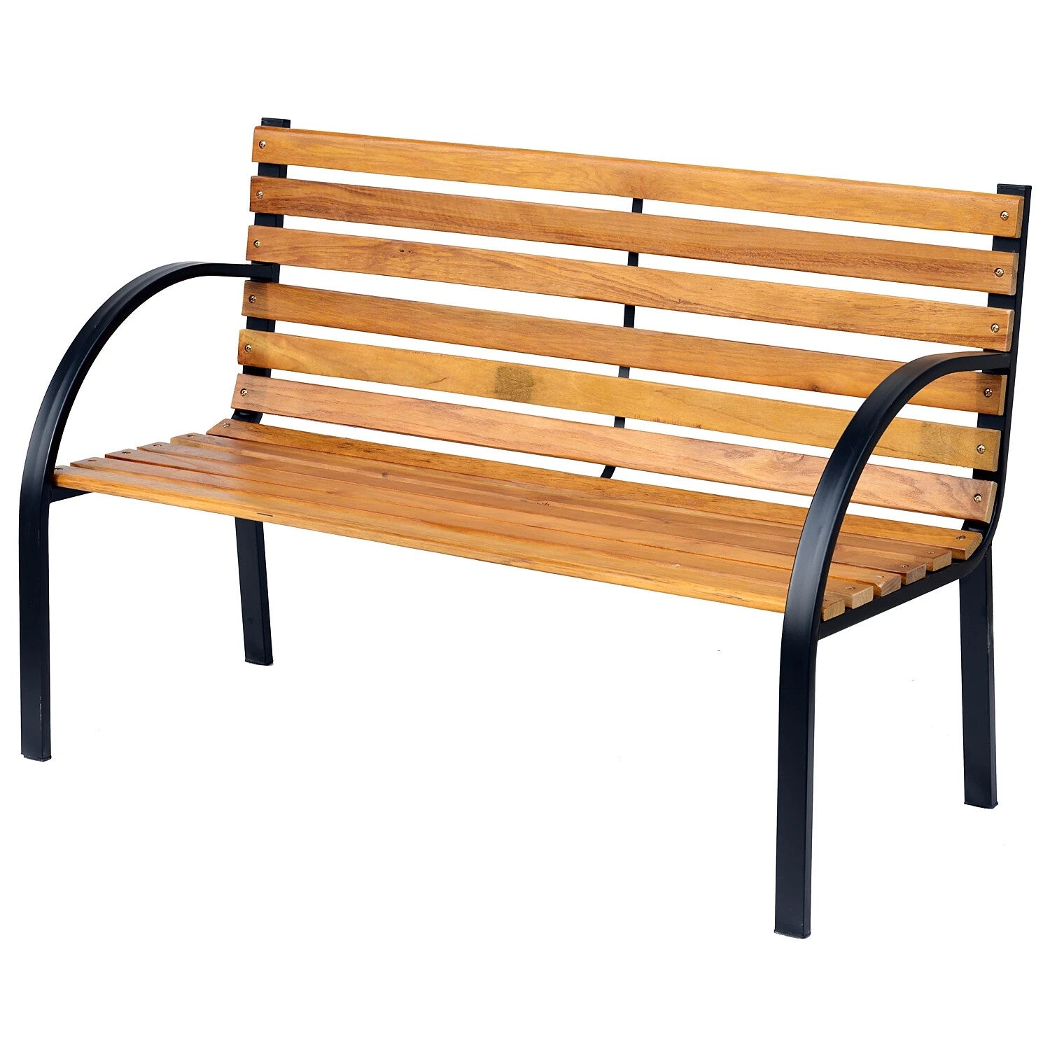 2 Seater Garden Bench Metal Legs  Wooden Slatted Seat Backrest Patio Chair Bench