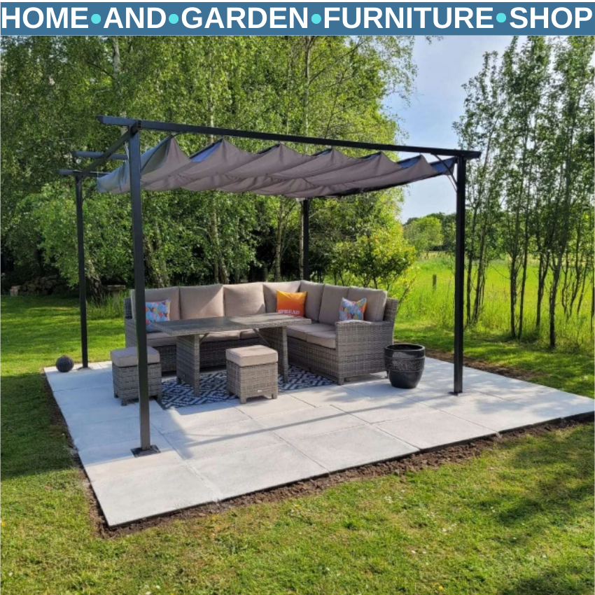 3.5m x 3.5m Metal Pergola Gazebo with Retractable Roof Garden Shade Shelter