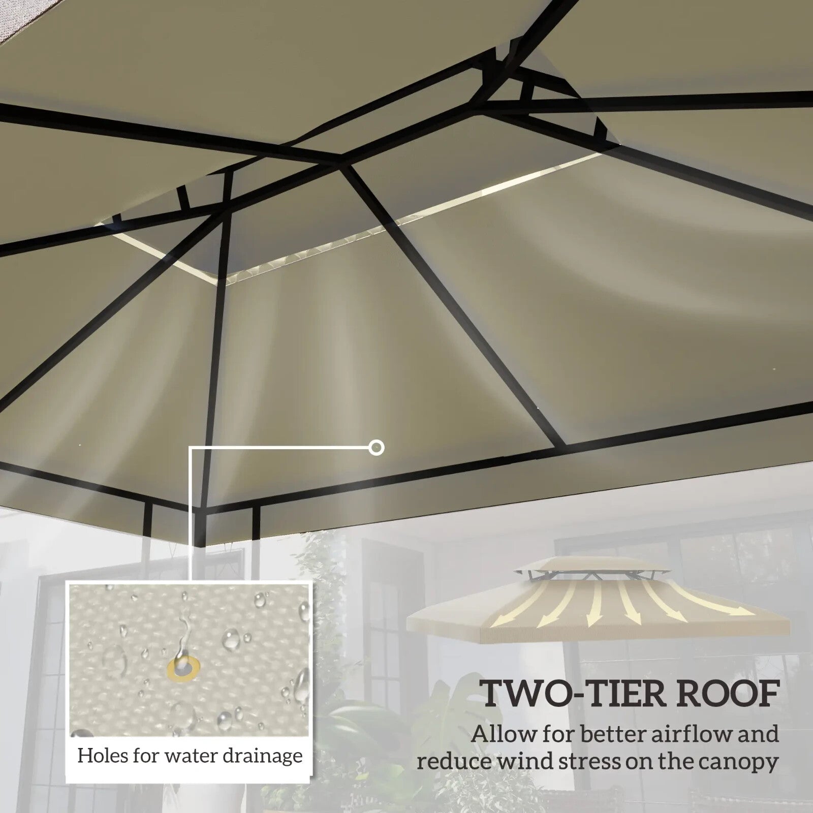 Gazebo 2-Tier Replacement Roof Canopy Sun Shelter Awning UV Resistant Cream