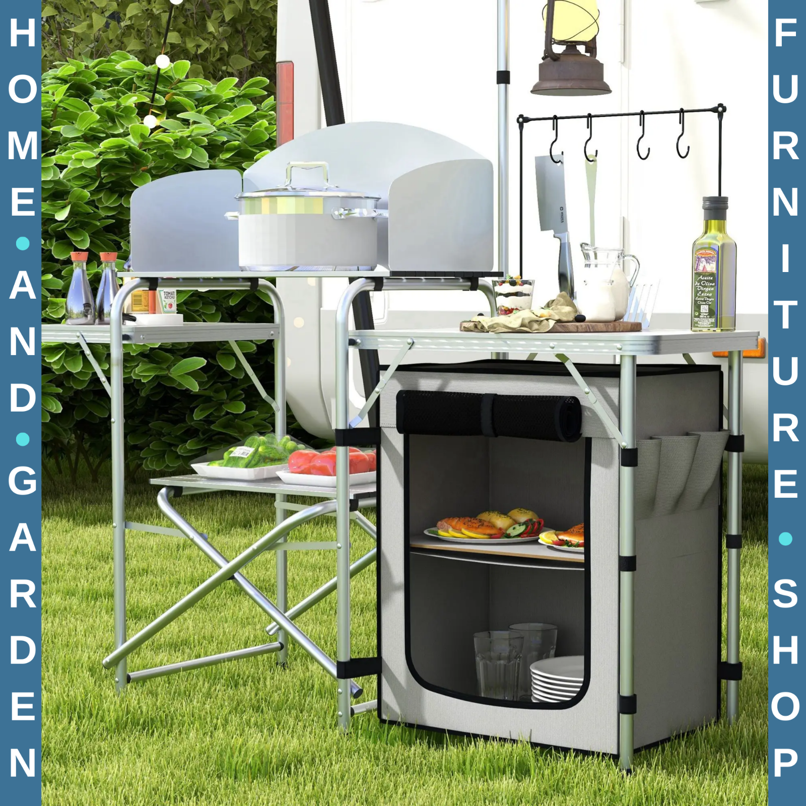 Portable Camping Kitchen Cupboard Folding Table Outdoor Cooking Station with Bag