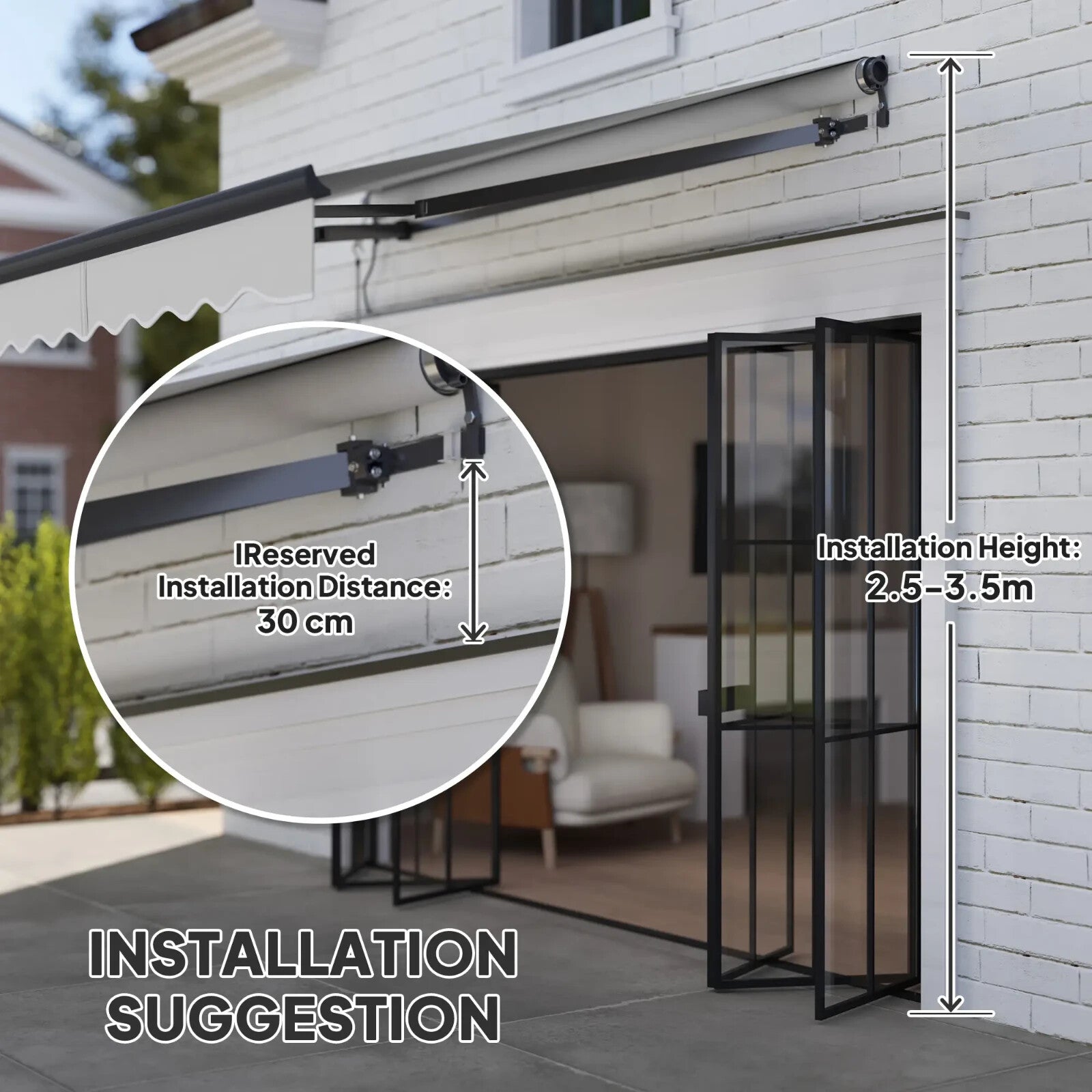 Electric Retractable Awning 2.5 x 2m with Aluminium Frame For Garden Patio Door