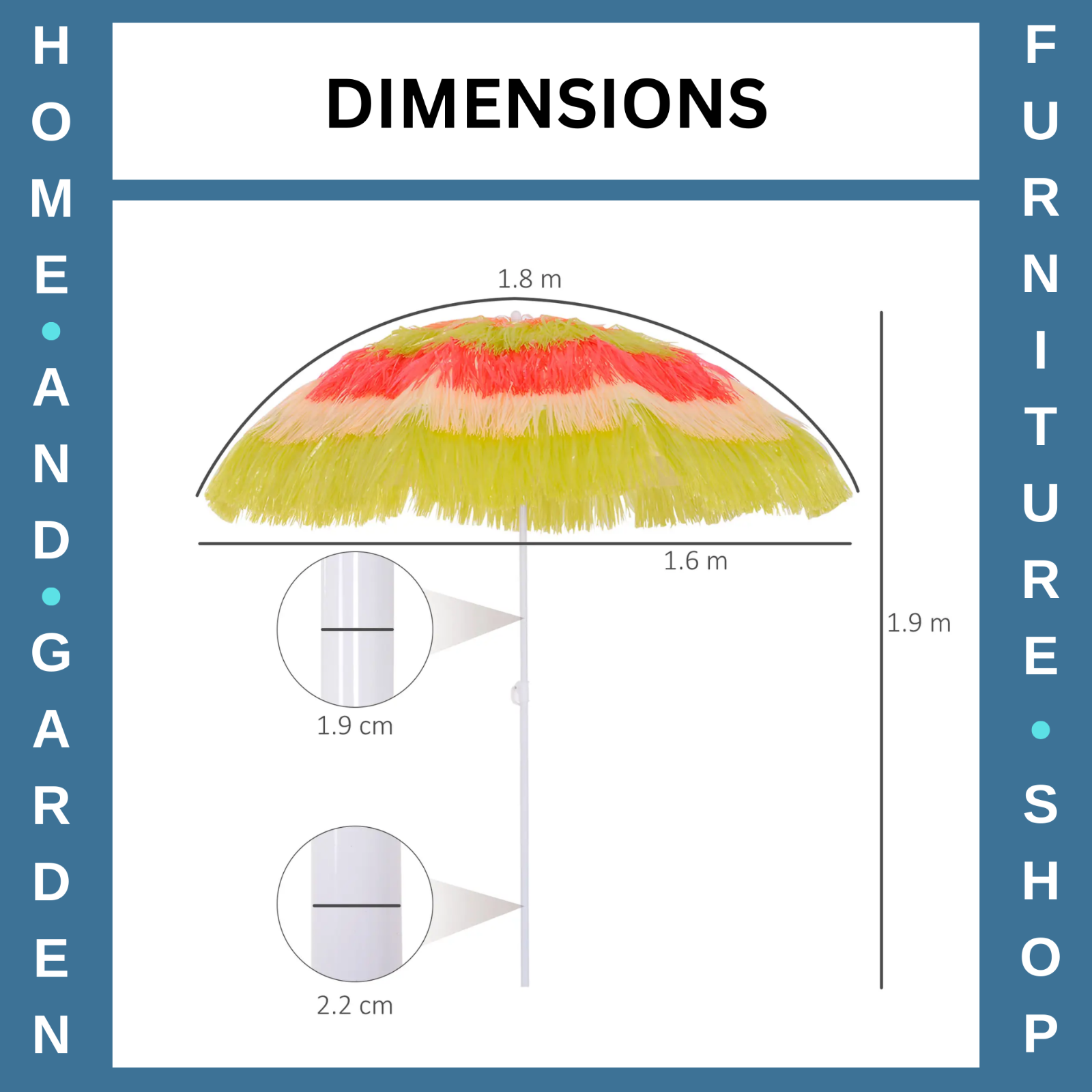 Hawaiian Parasol Sun Shelter Folding Tilting Crank Powder-Coated Multi-Colour
