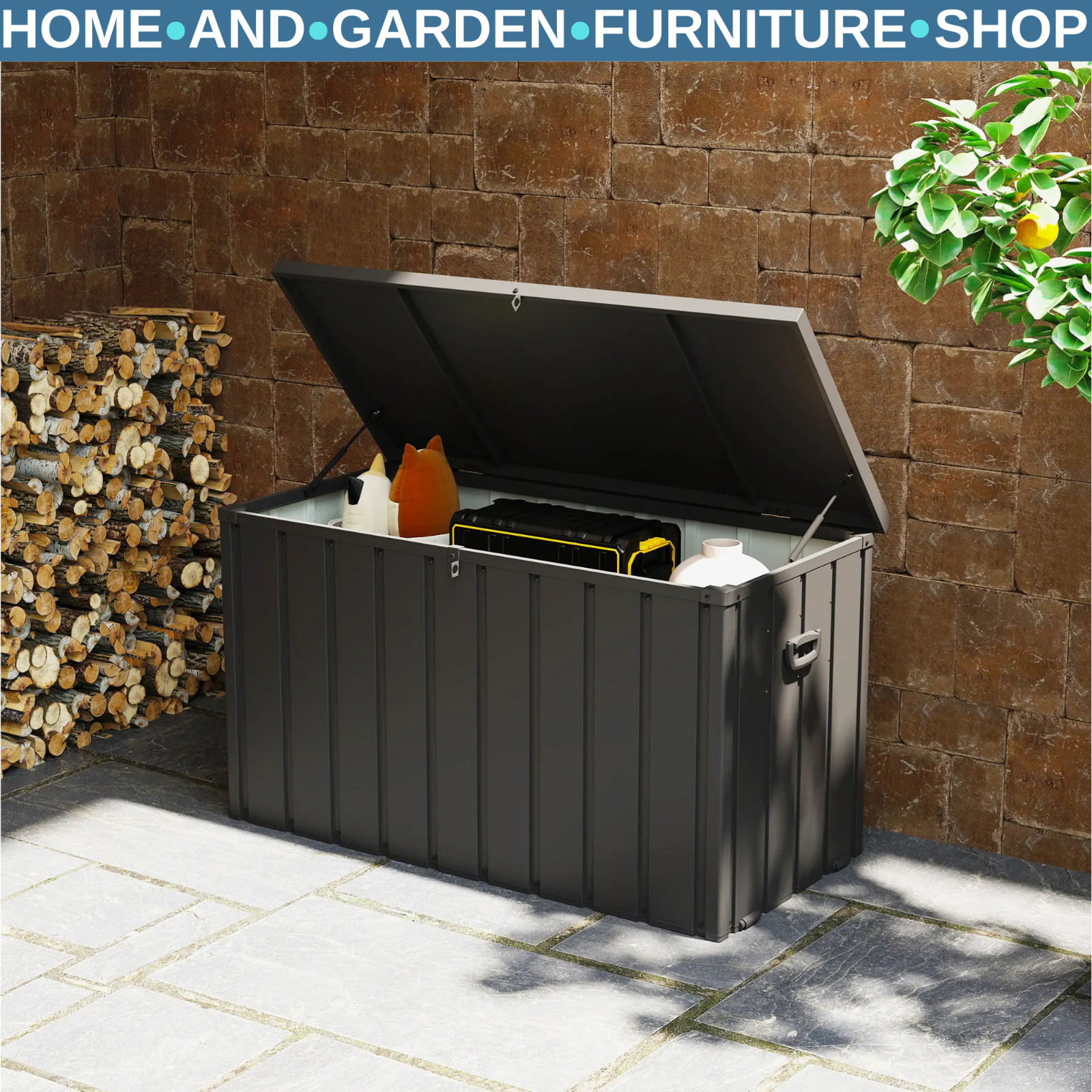 450L Galvanised Steel Garden Storage Box with Wheels Outdoor Weatherproof Chest