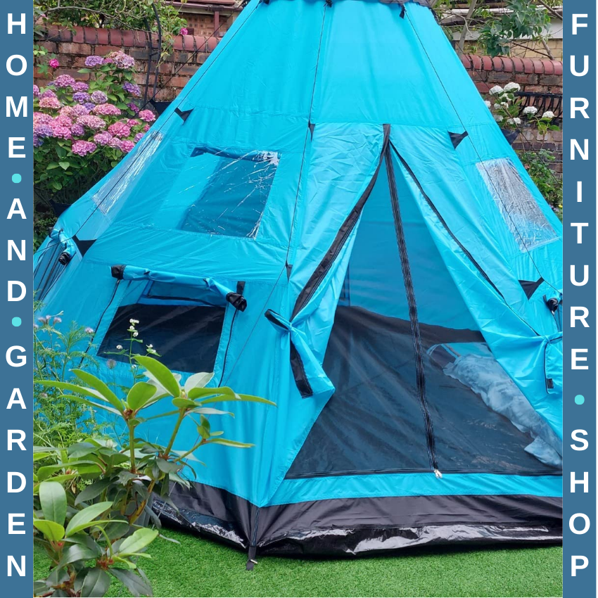 6 Man Tipi Camping Tent Teepee Family Shelter with Zipped Door Mesh Windows